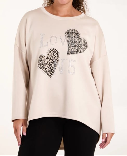 Image of DIAMANTE LOVE HEARTS HIGH LOW SWEATSHIRT