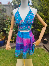 Image 1 of Boho sari beach skirt - Turquoise and pink