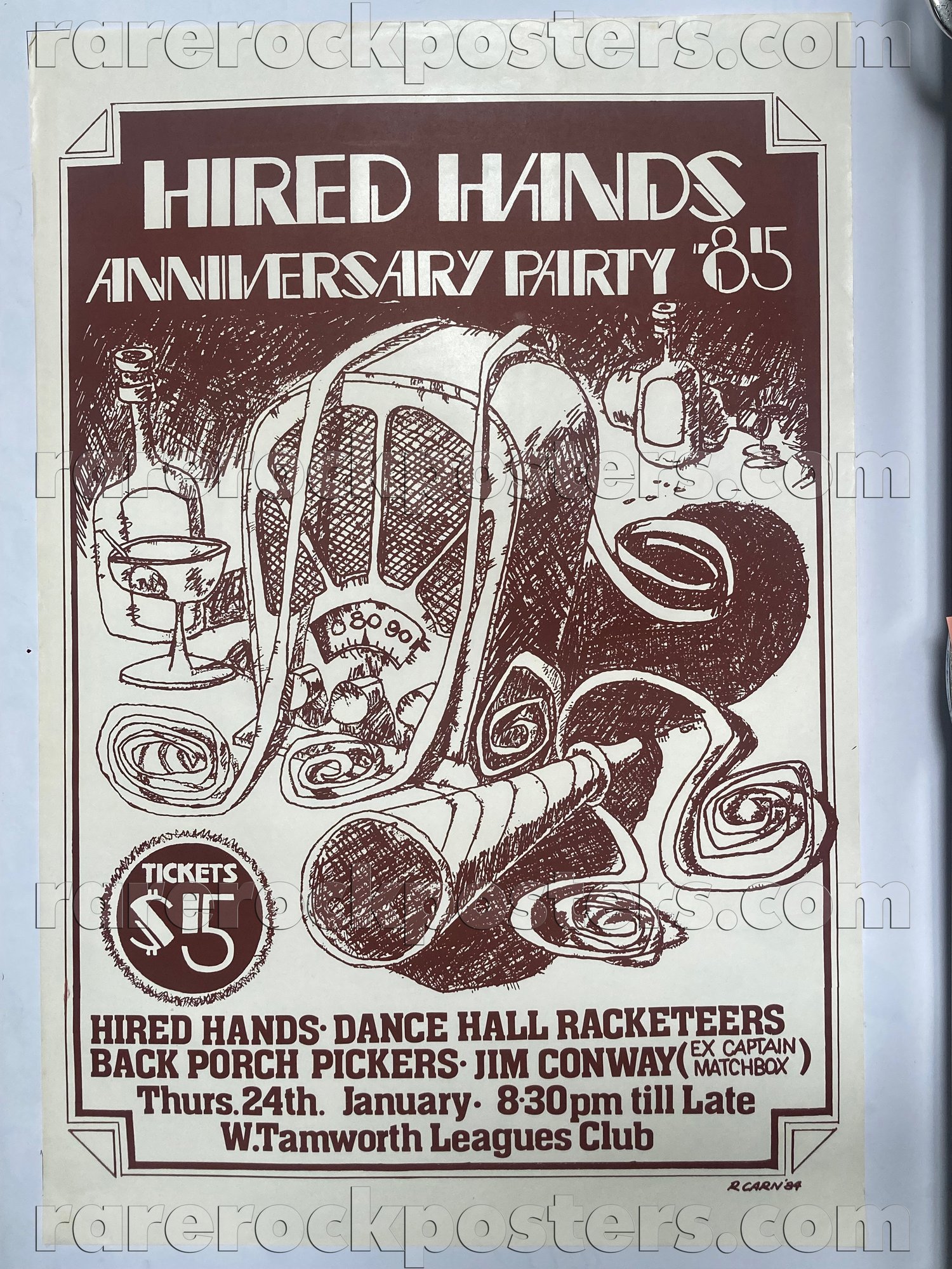 DANCE HALL RACKETEERS / JIM CONWAY / HIRED HANDS ~ ORIG 1985 AUST GIG POSTER ~ TAMWORTH