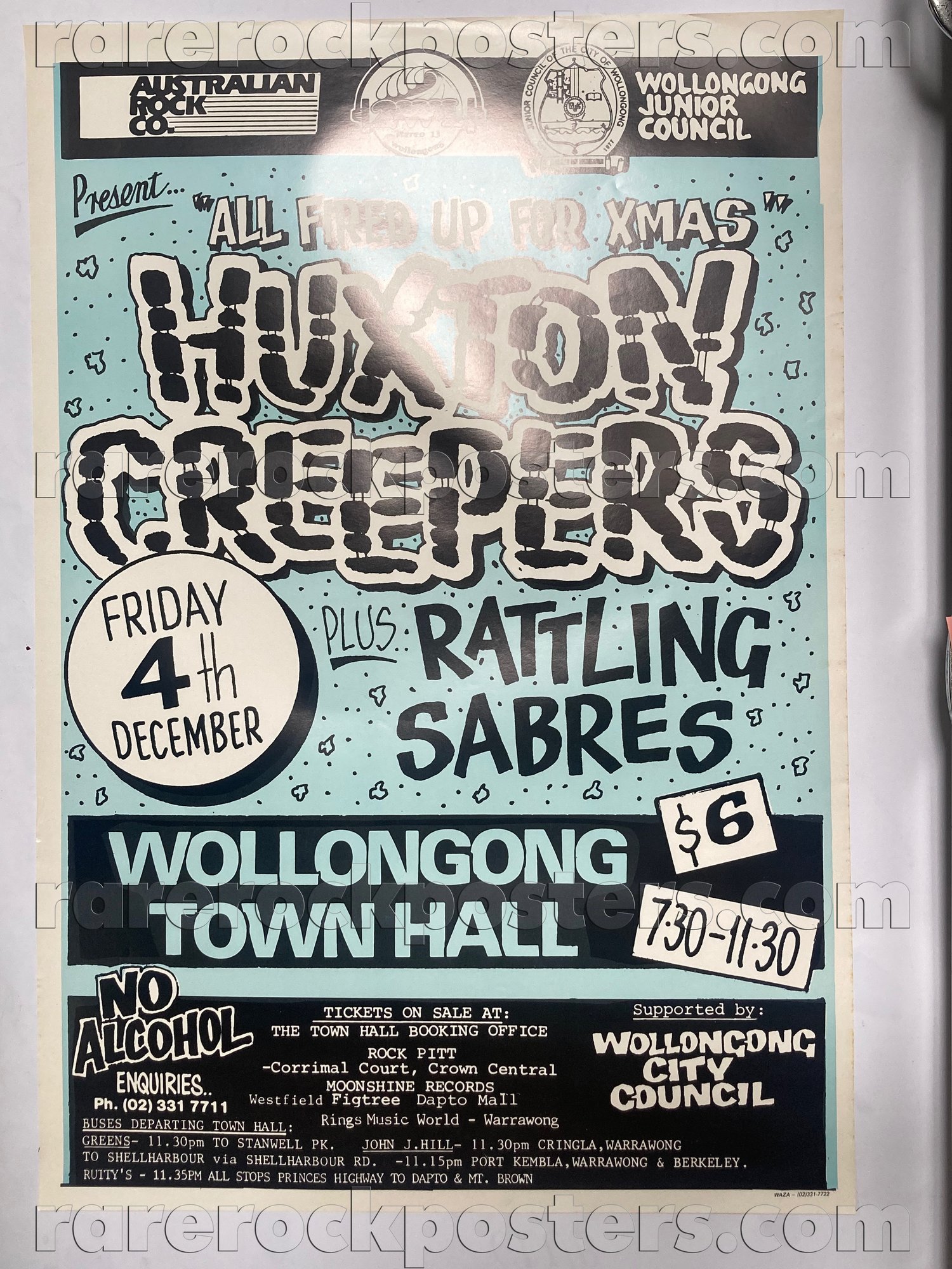 HUXTON CREEPERS / RATTLING SABRES ~ ORIGINAL 1987 AUSTRALIAN GIG POSTER ~ WOLLONGONG