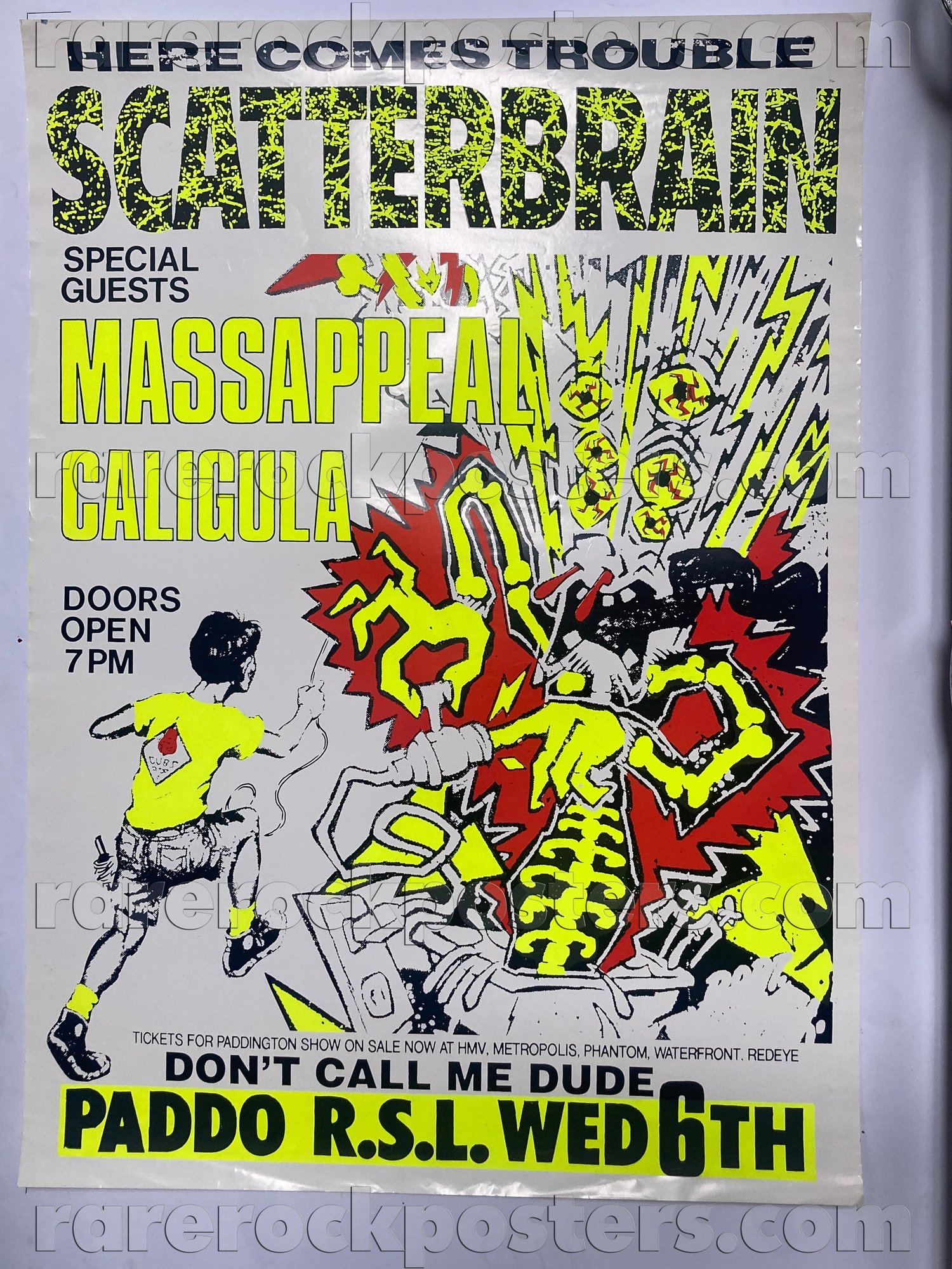 SCATTERBRAIN / MASS APPEAL / CALIGULA ~ ORIGINAL 1991 AUSTRALIAN GIG POSTER ~ PADDINGTON RSL