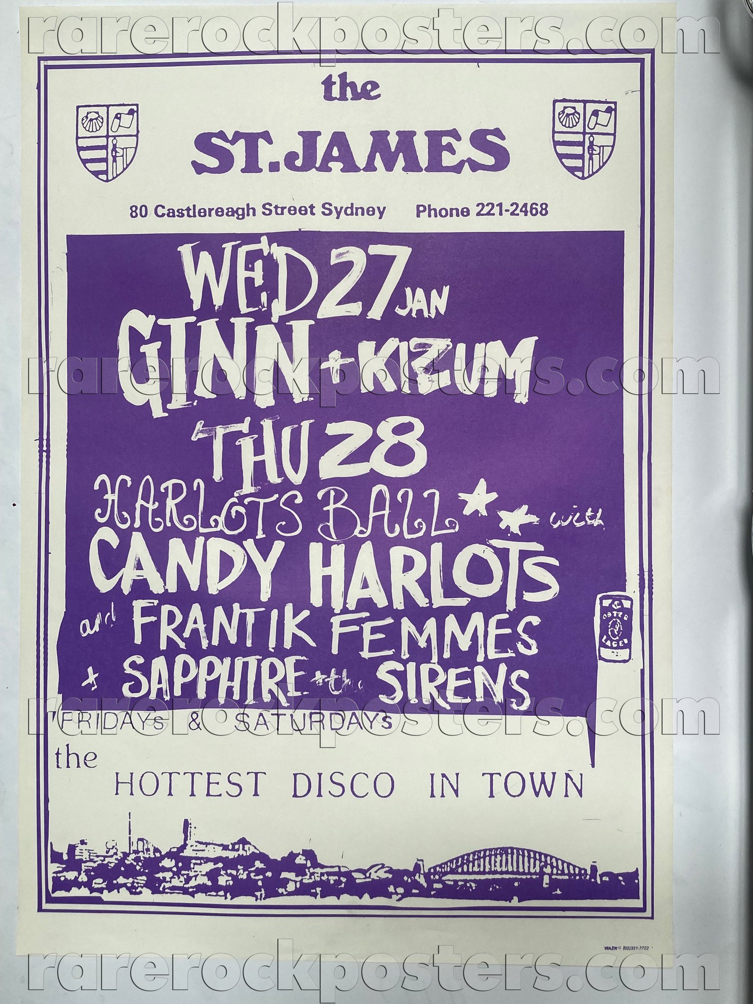 CANDY HARLOTS / FRANTIK FEMMES / SAPPHIRE & THE SIRENS ~ ORIG 1988 AUST GIG POSTER ~ ST JAMES