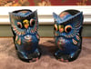 Hand Carved & Colored Wood Owl Bookend Pair
