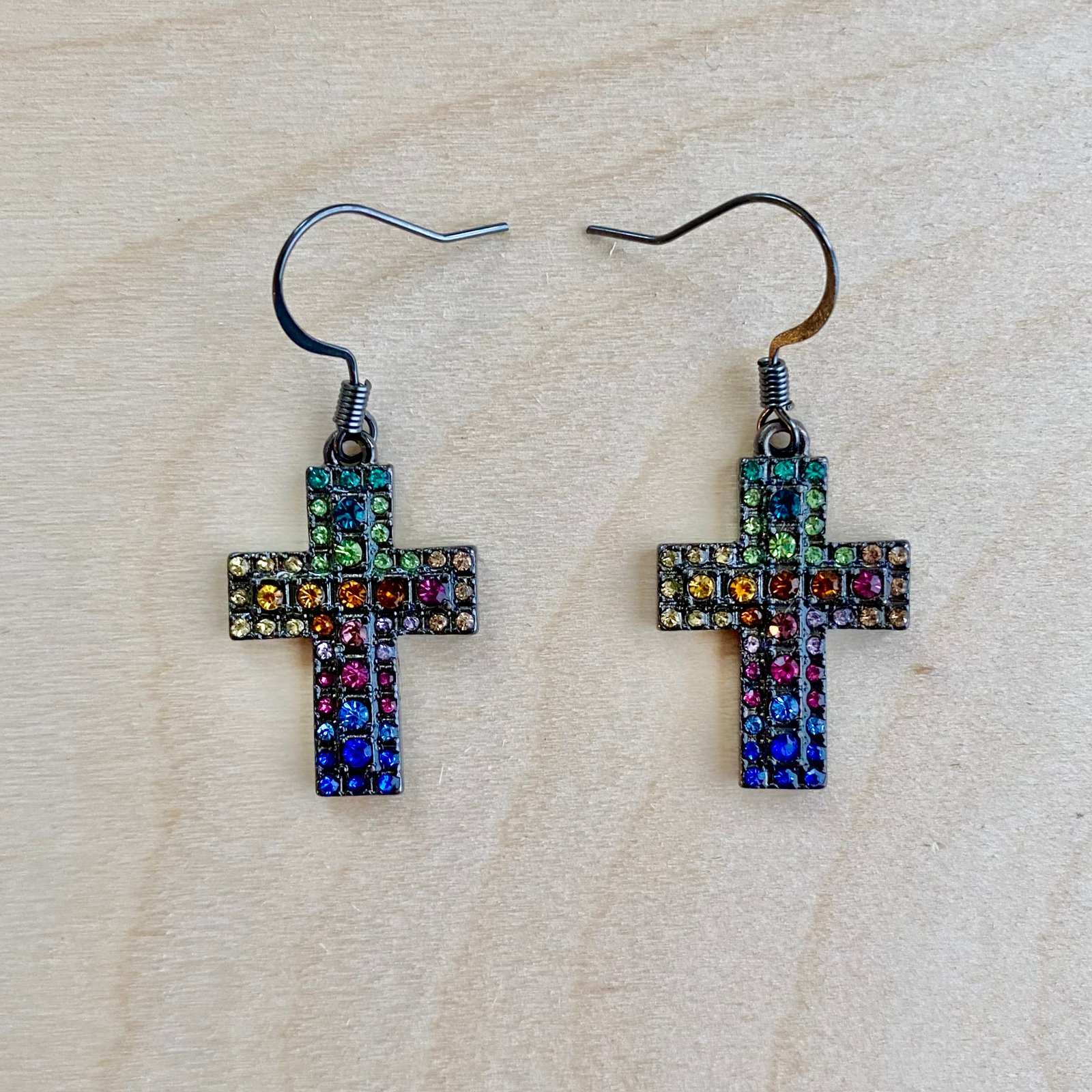 rainbow cross earrings