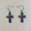 Rainbow Rhinstone Cross Earrings