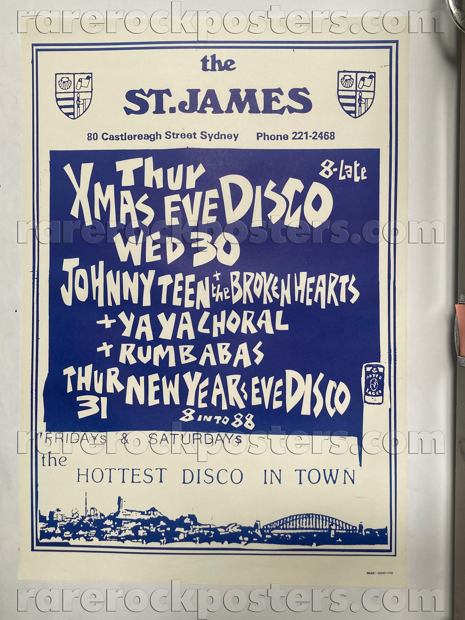 JOHNNY TEEN & THE BROKEN HEARTS / YA YA CHORAL / RUMBABAS ~ ORIG 1987 AUST GIG POSTER ~ ST JAMES