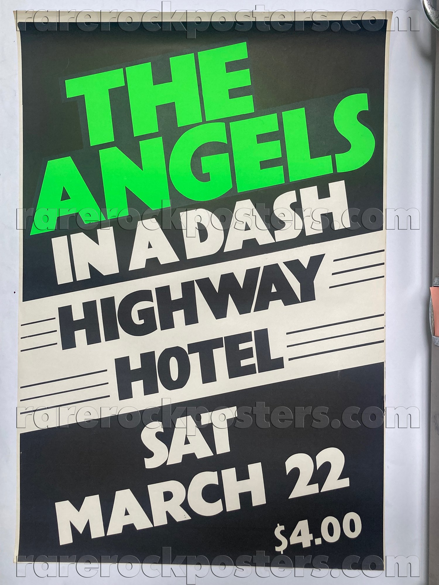 THE ANGELS ~ IN A DASH TOUR ~ ORIGINAL 1980 AUSTRALIAN GIG POSTER ~ HIGHWAY HOTEL