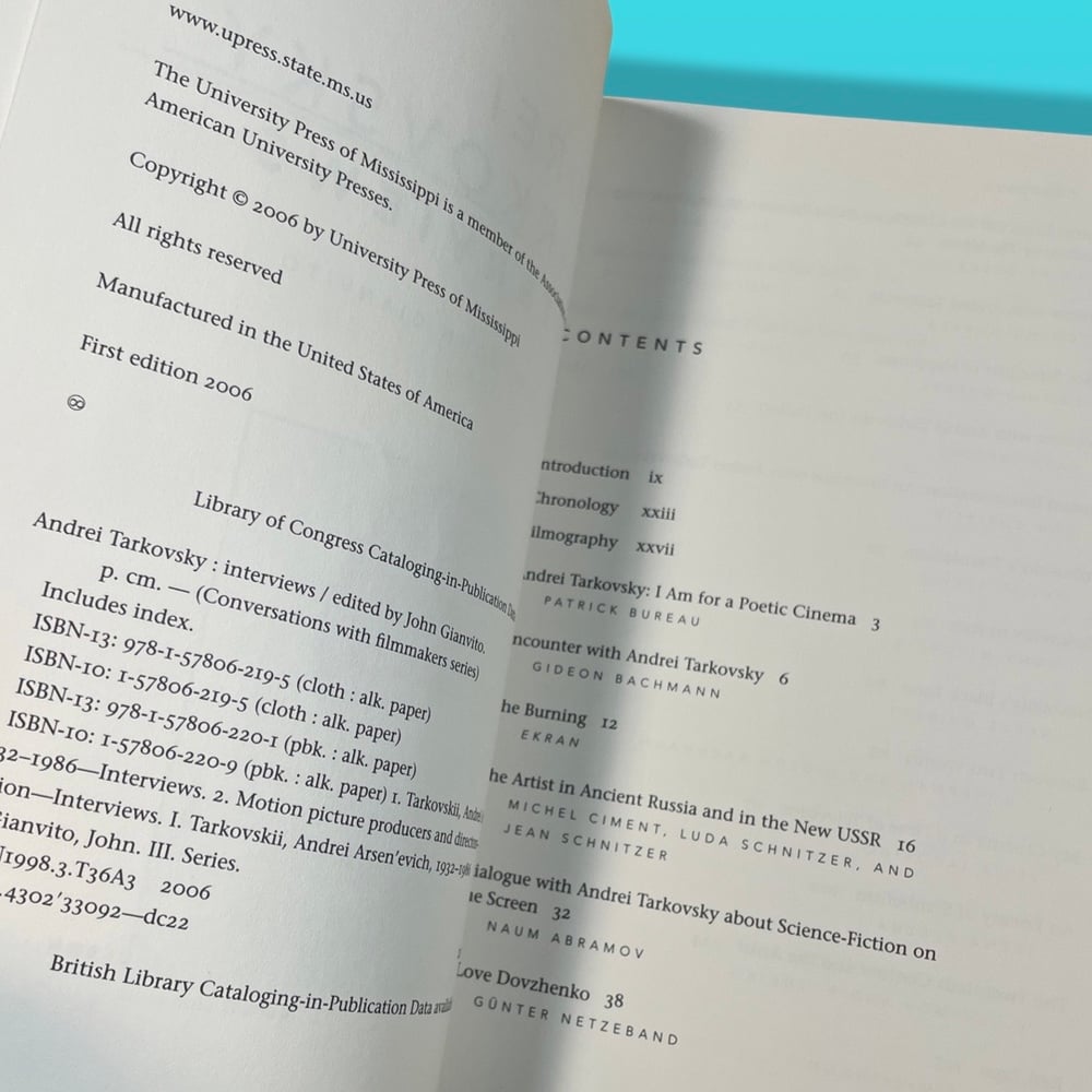 BK: Andrei Tarkovsky - Interviews, Edited by John Gianvito University of Mississippi Press VG+