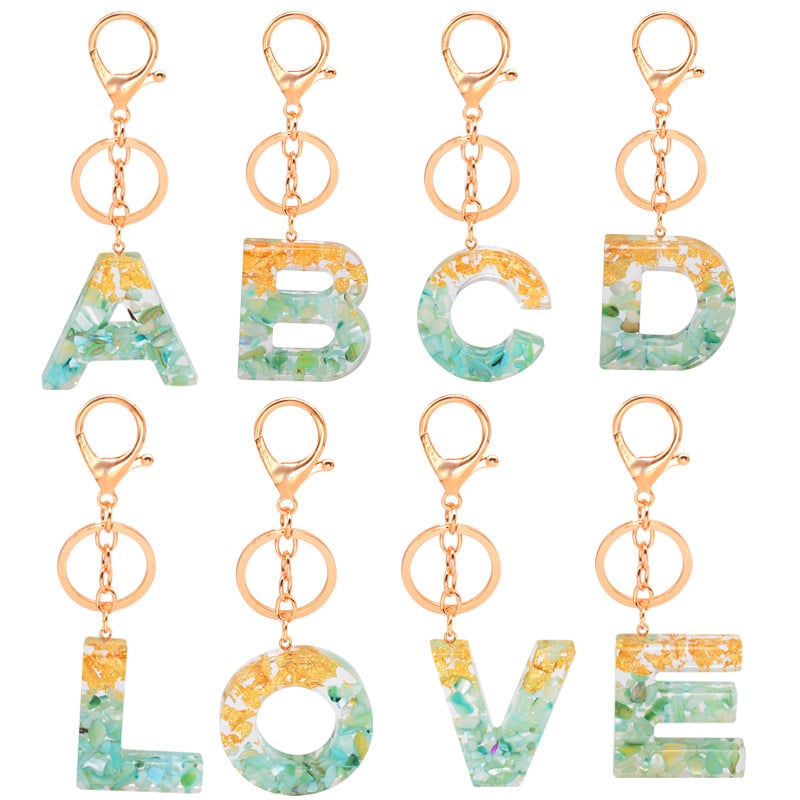 Image of Resin Alphabet Gold Foil Drop Key Ring