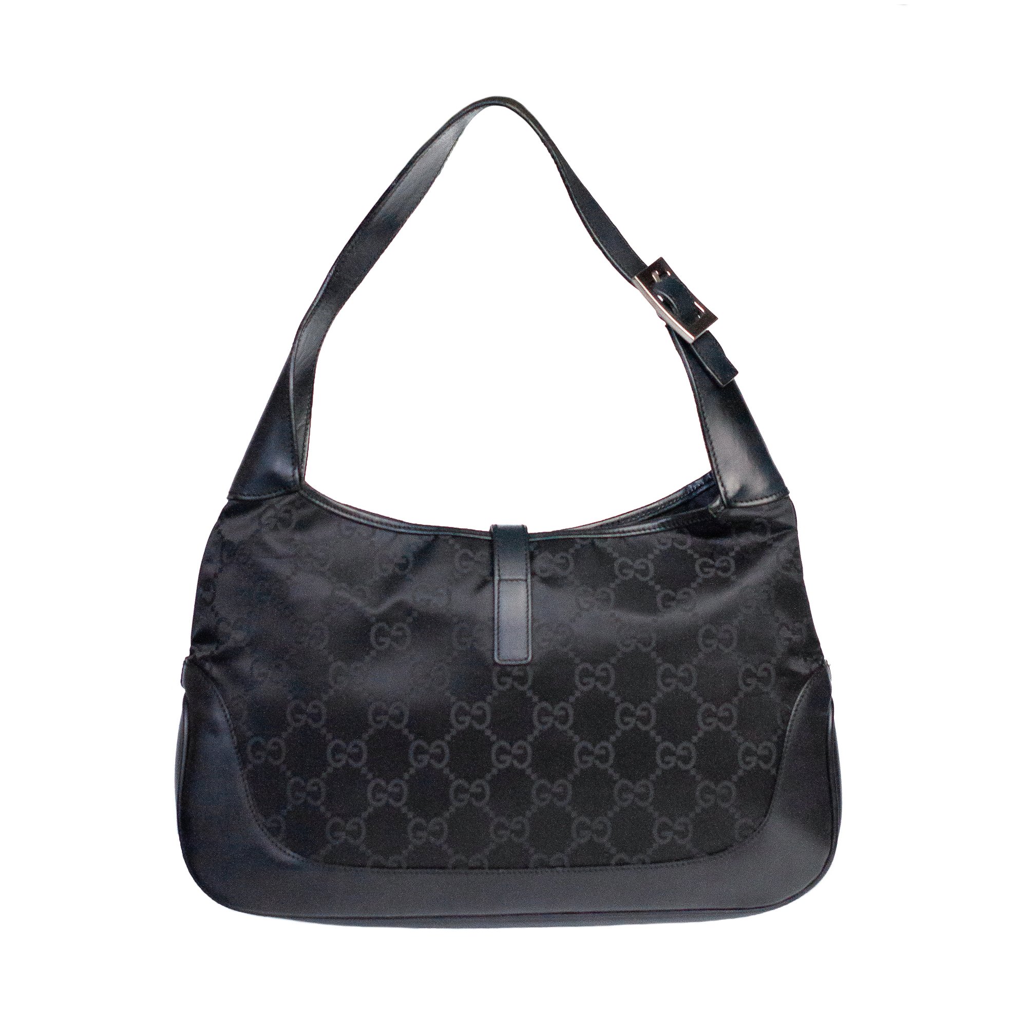 Image of Gucci by Tom Ford Jackie Black Monogram Satin Shoulder Bag