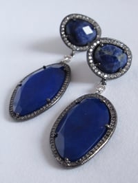 Image 1 of Kate Middleton Princess of Wales Inspired Replikate Statement Large Lapis Lazuli Drop Earrings