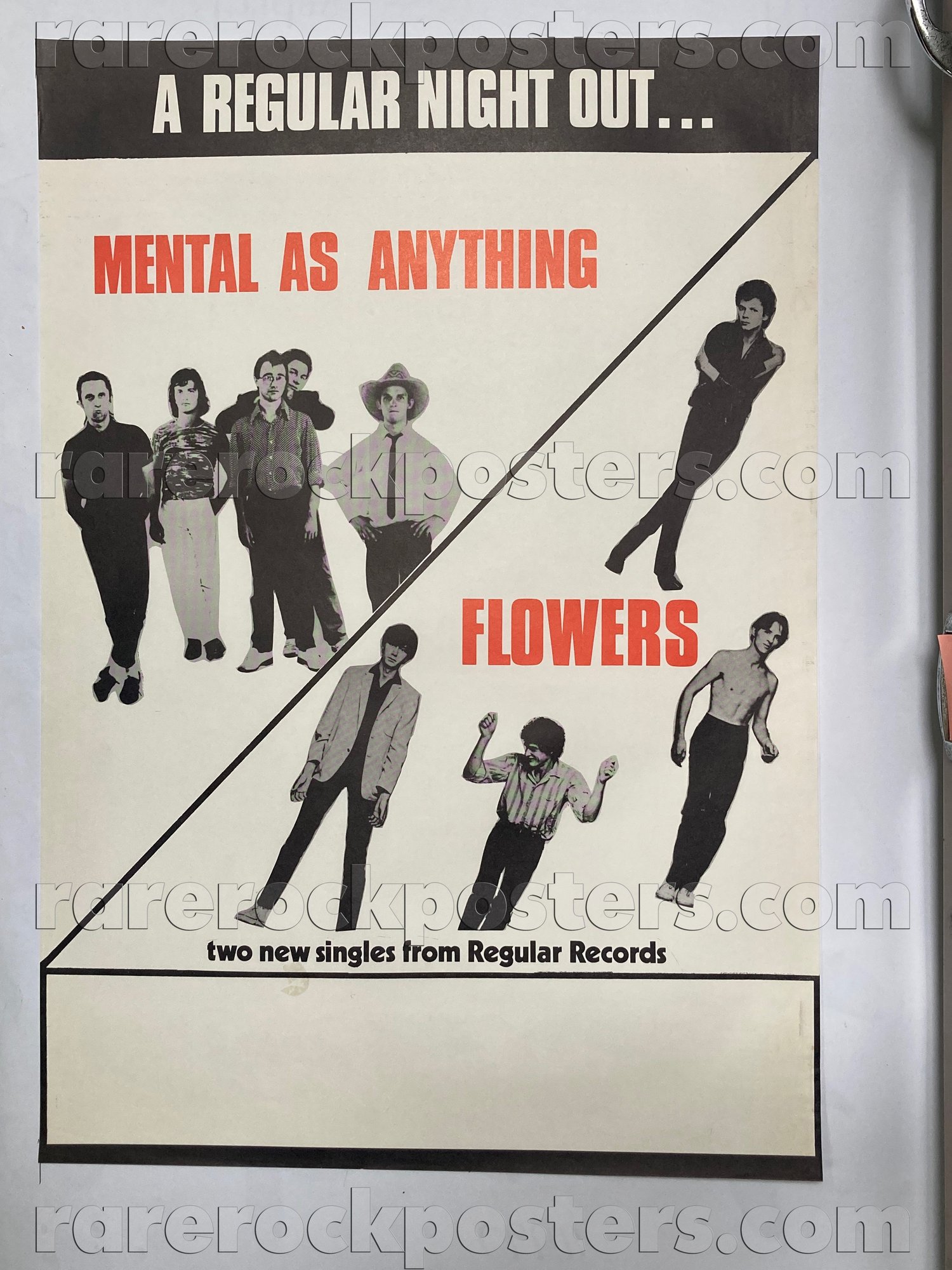 MENTAL AS ANYTHING / FLOWERS ~ REGULAR NIGHT OUT ~ ORIGINAL AUSTRALIAN GIG BLANK POSTER 