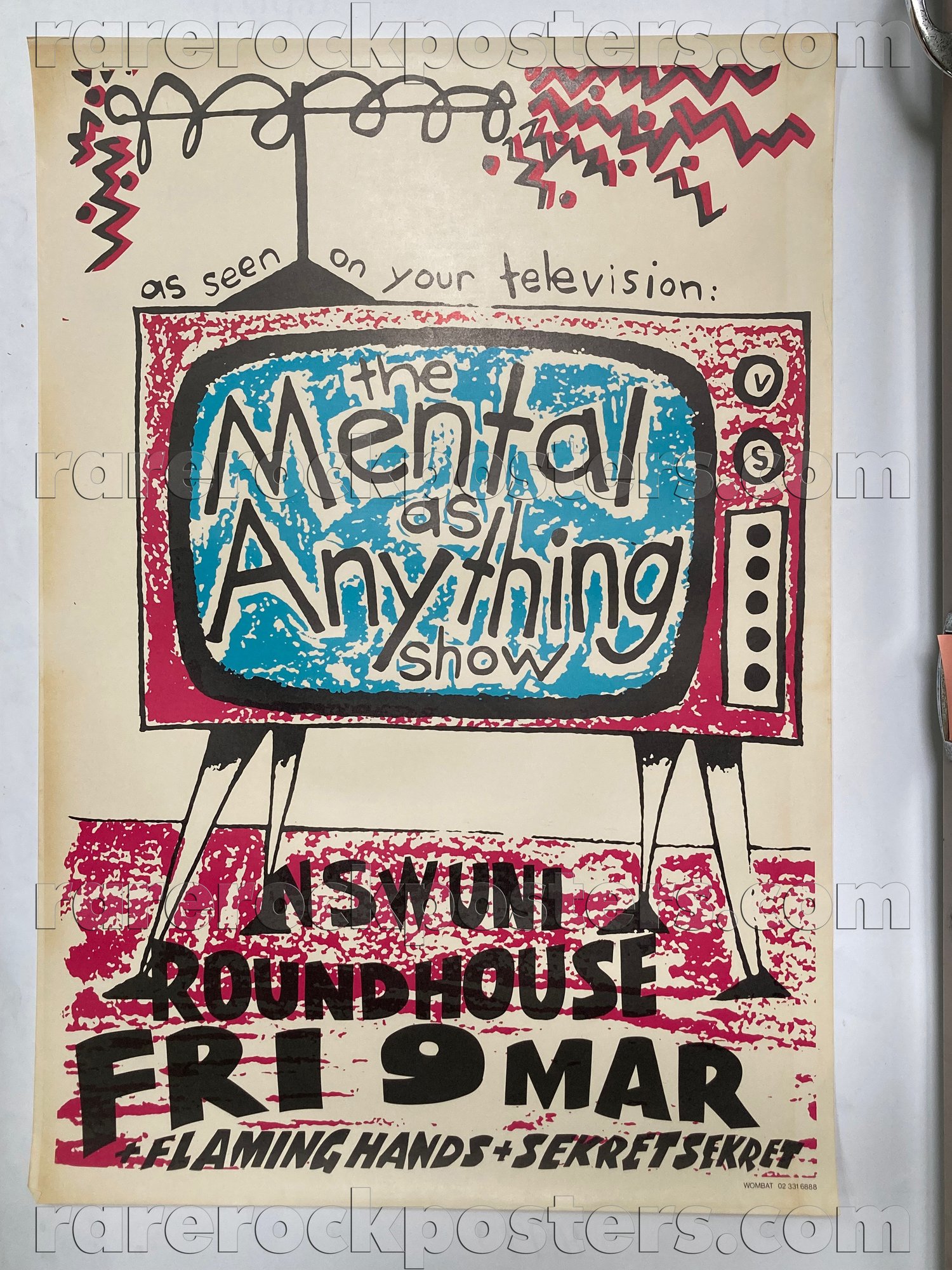 MENTAL AS ANYTHING / FLAMING HANDS / SEKRET SEKRET ~ ORIGINAL 1984 AUSTRALIAN GIG POSTER ~ SYDNEY