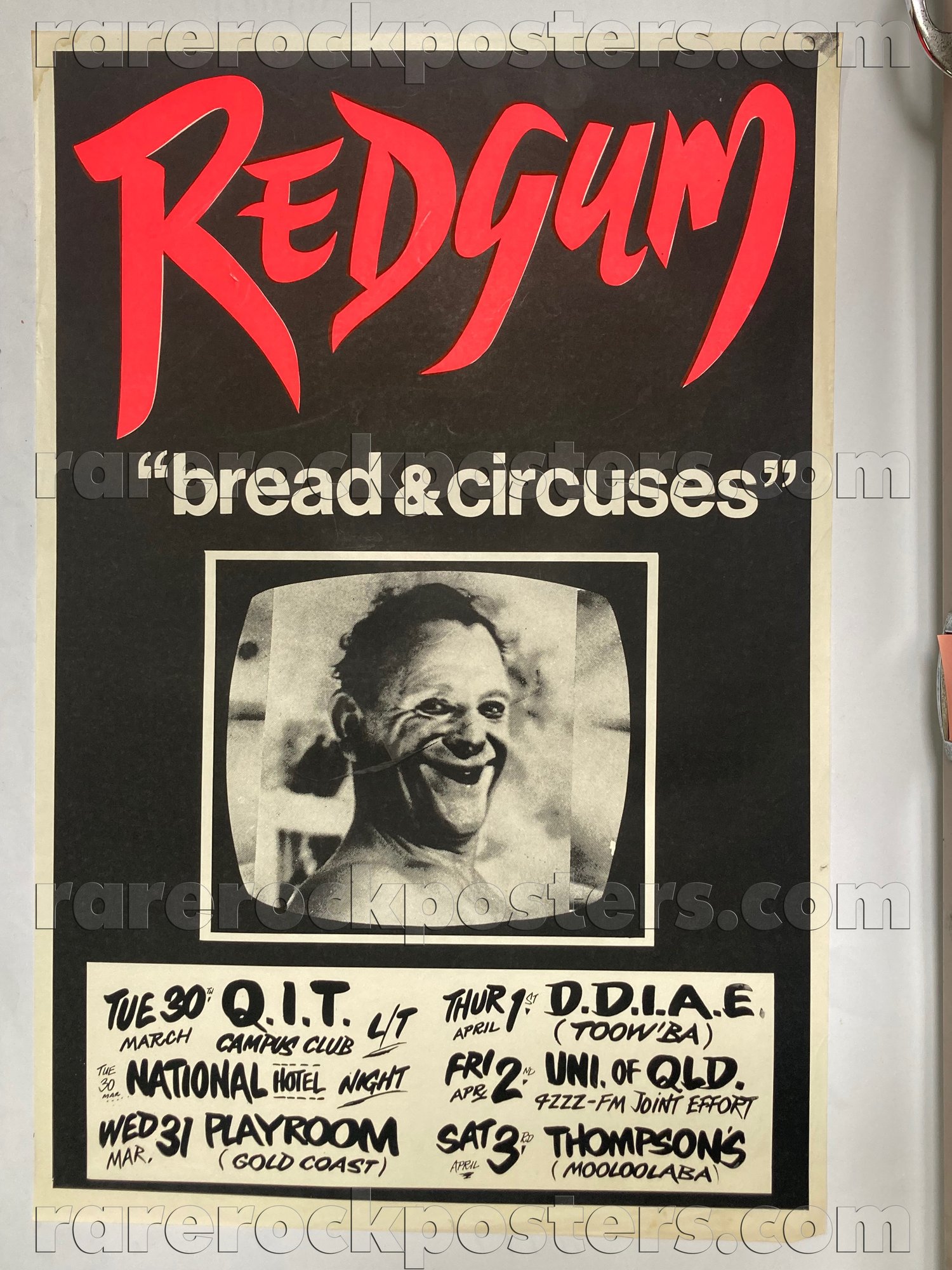 REDGUM ~ BREAD & CIRCUSES ~ ORIGINAL 1981 AUSTRALIAN TOUR POSTER ~ QLD