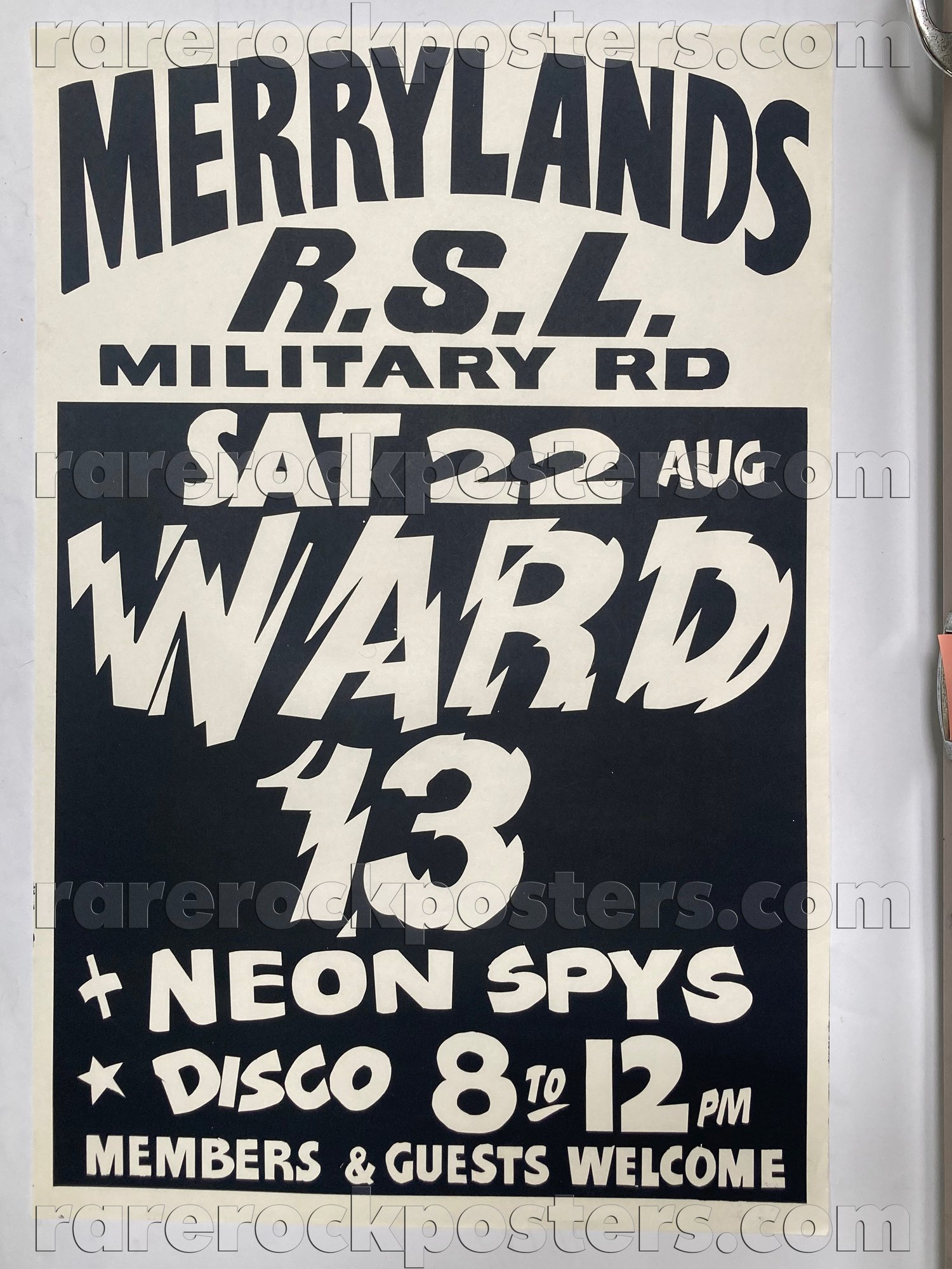 WARD 13 / NEON SPYS ~ ORIGINAL 1980 AUSTRALIAN GIG POSTER ~ MERRYLANDS R.S.L ~ SYDNEY