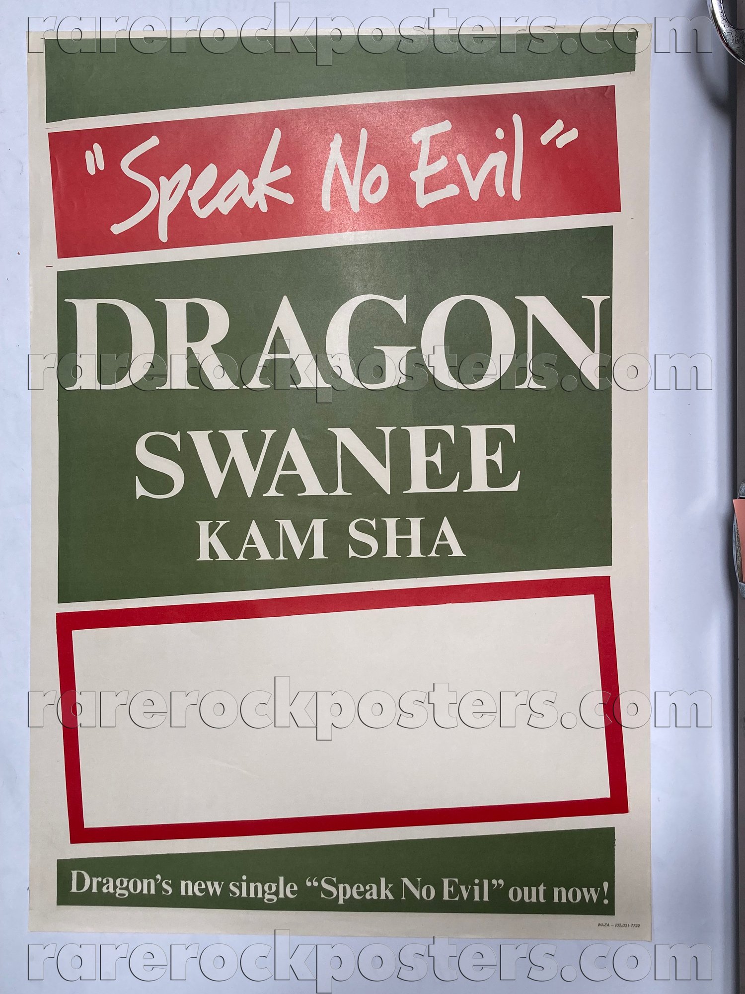 DRAGON / SWANEE / KAM SHA ~ SPEAK NO EVIL ~ ORIGINAL 1985 AUSTRALIAN GIG BLANK POSTER