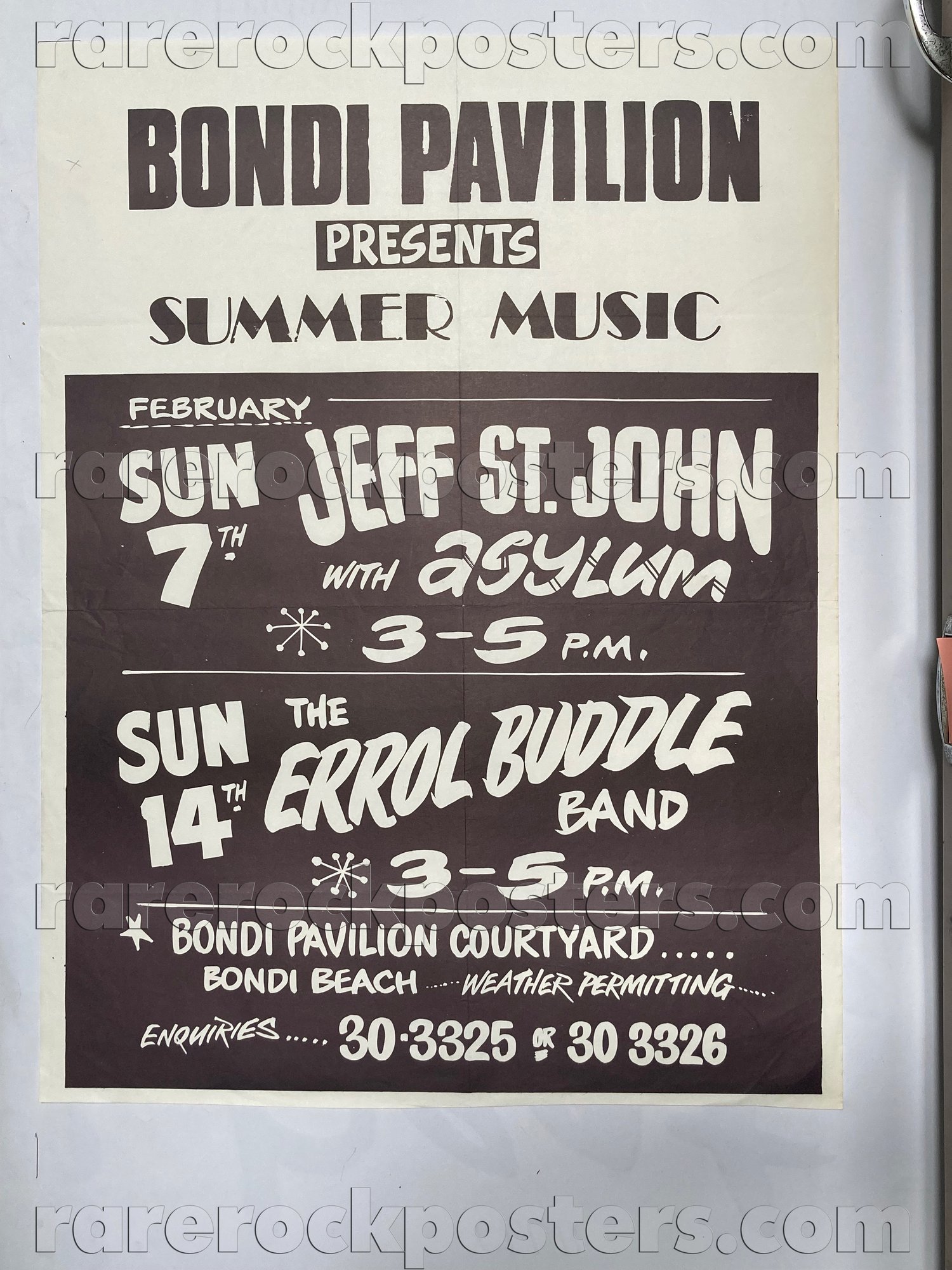 JEFF ST JOHN WITH ASYLUM / ERROL BUDDLE BAND ~ ORIG 1982 AUSTRALIAN GIG POSTER ~ BONDI PAVILLION 