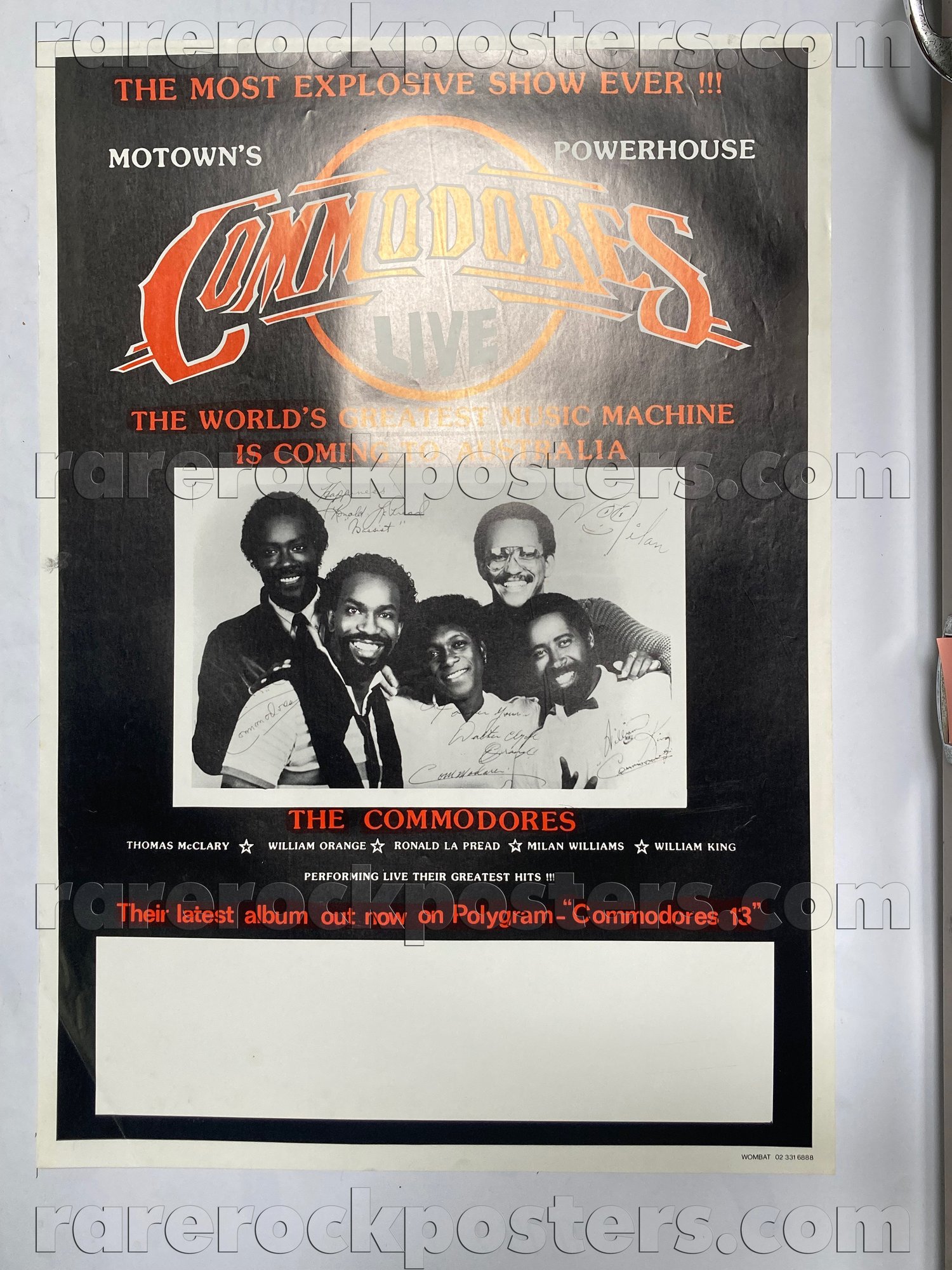 COMMODORES ~ ORIGINAL 1983 AUSTRALIAN TOUR GIG BLANK POSTER