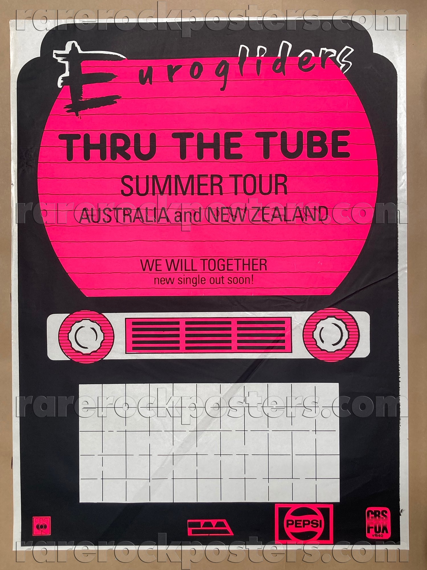 EUROGLIDERS ~ THROUGH THE TUBE SUMMER TOUR ~ ORIGINAL 1985 AUST GIG BLANK STREET POSTER