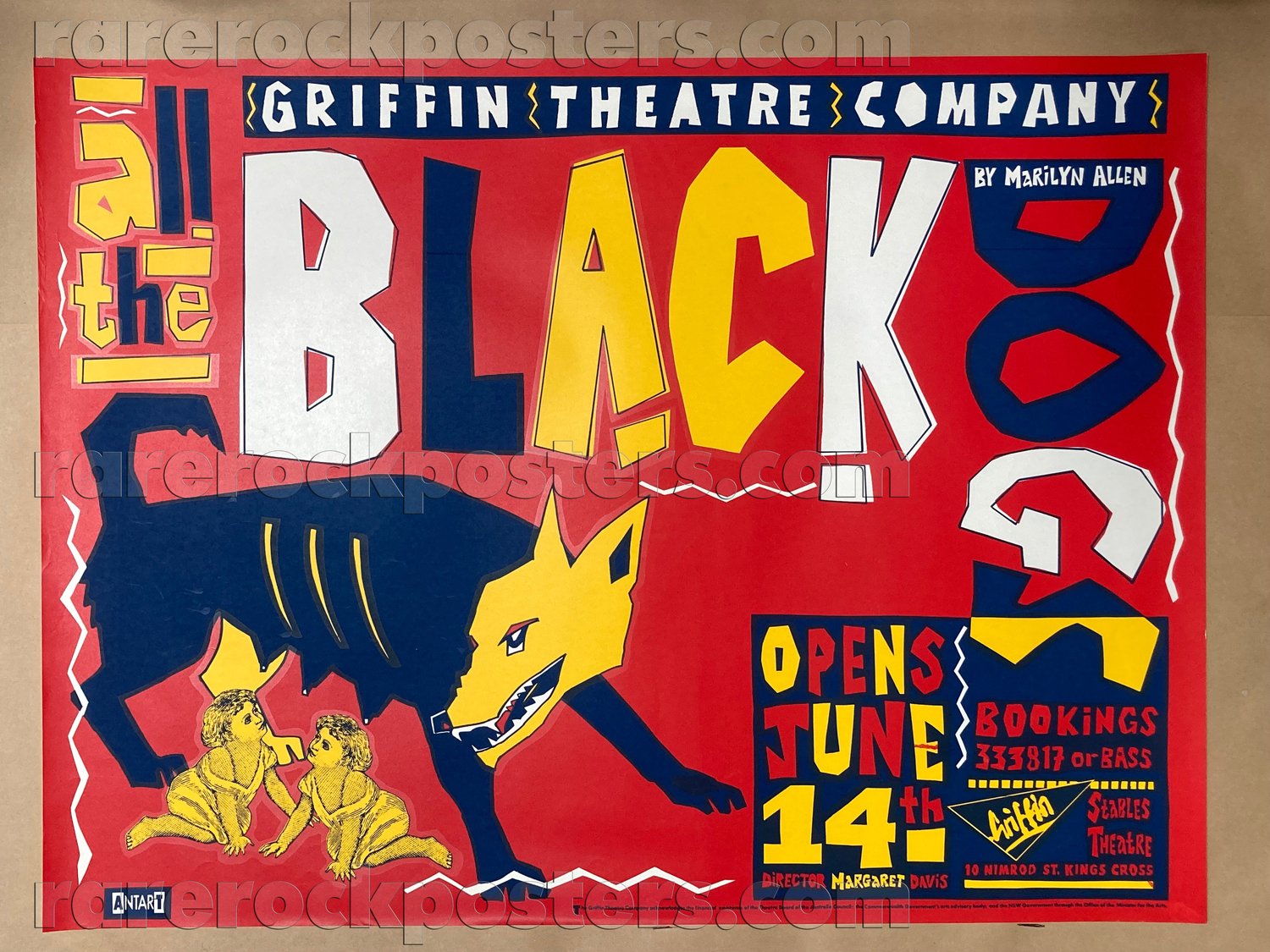 ALL THE BLACK DOG ~ ORIGINAL EARLY 1980'S AUST THEATRE STREET POSTER ~ GRIFFIN STABLES