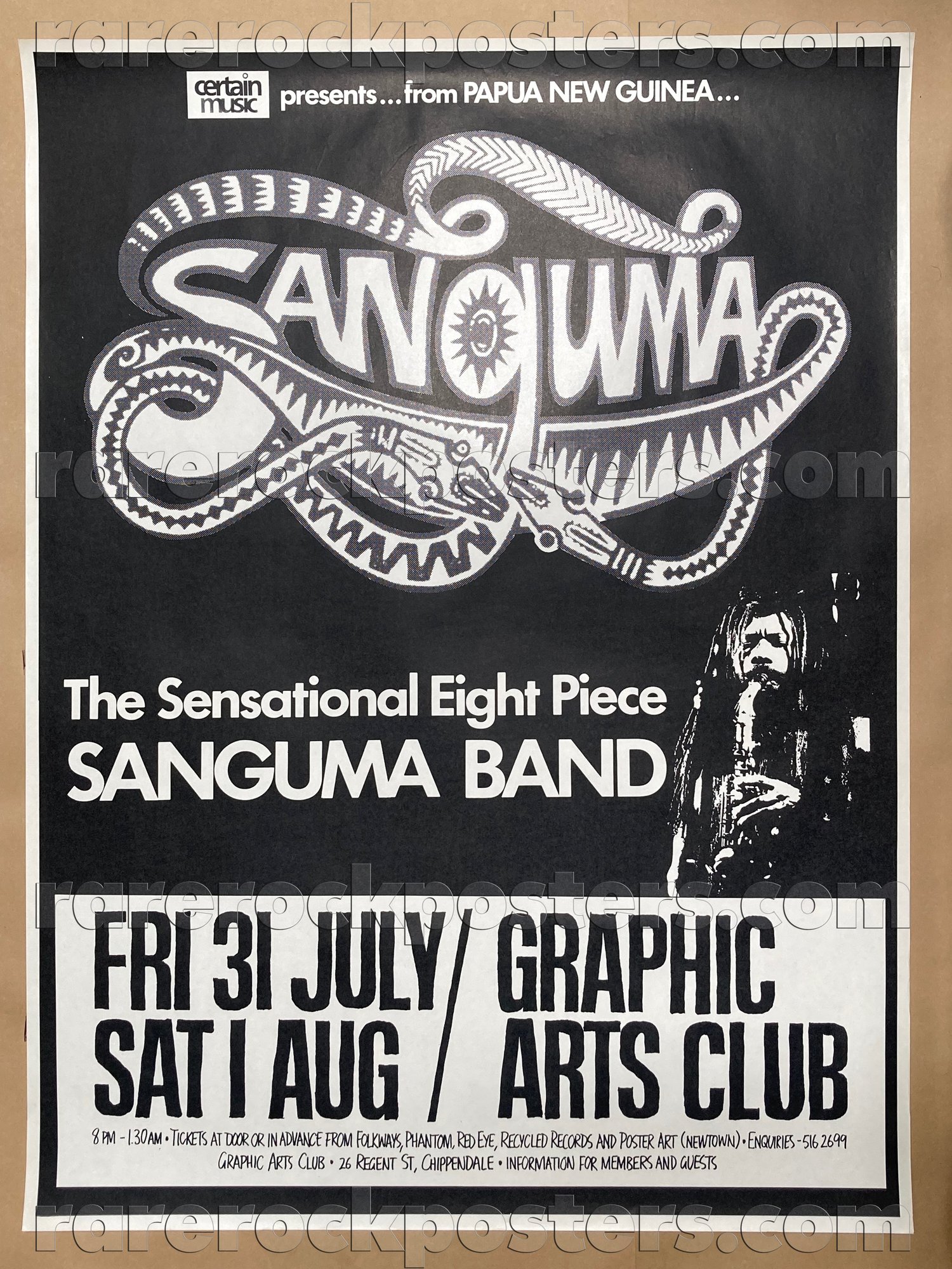 SANGUMA BAND ~ ORIGINAL 1981 AUST TOUR GIG STREET POSTER ~ GRAPHIC  ARTS CLUB ~ SYDNEY