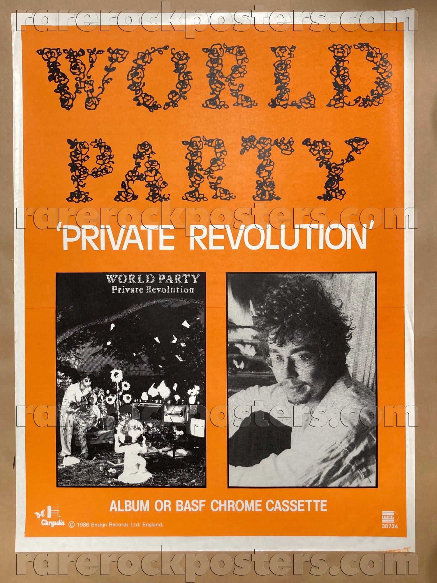 WORLD PARTY ~ PRIVATE REVOLUTION ~ ORIG 1986 AUSTRALIAN RECORD PROMOTIONAL STREET POSTER