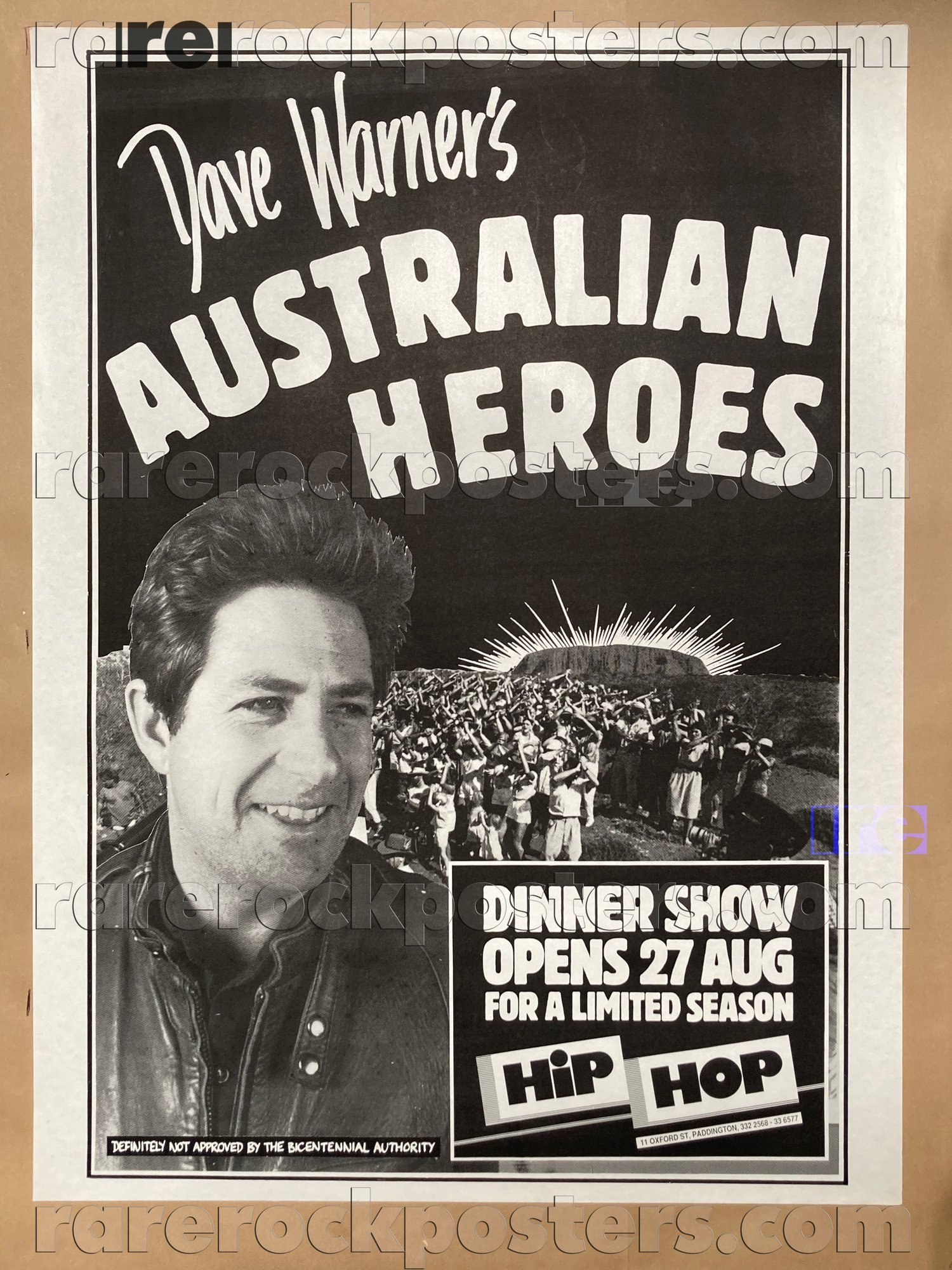 DAVE WARNER AUSTRALIAN HEROES ~ ORIGINAL 1988 AUST GIG STREET POSTER ~ HIP HOP CLUB ~ SYDNEY