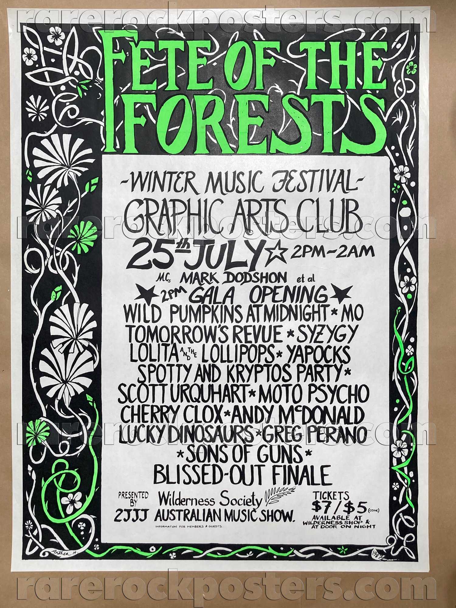 FETE OF THE FORESTS ~ ORIGINAL MID 1980'S AUST GIG STREET POSTER ~ GRAPHIC ARTS CLUB