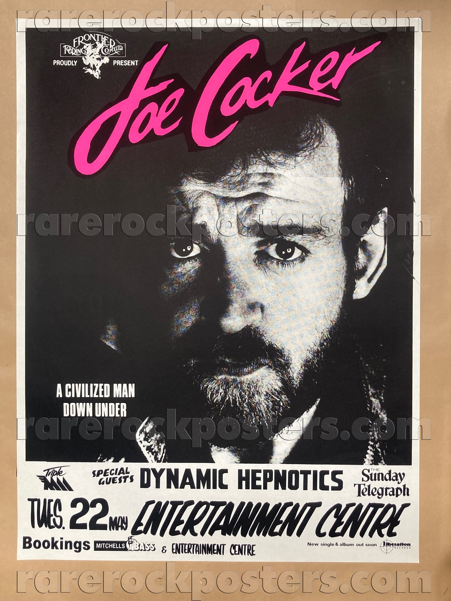 JOE COCKER / DYNAMIC HEPNOTICS ~ A CIVILIZED MAN DOWN UNDER ~ ORIG 1984 AUST GIG STREET POSTER ~ SYD