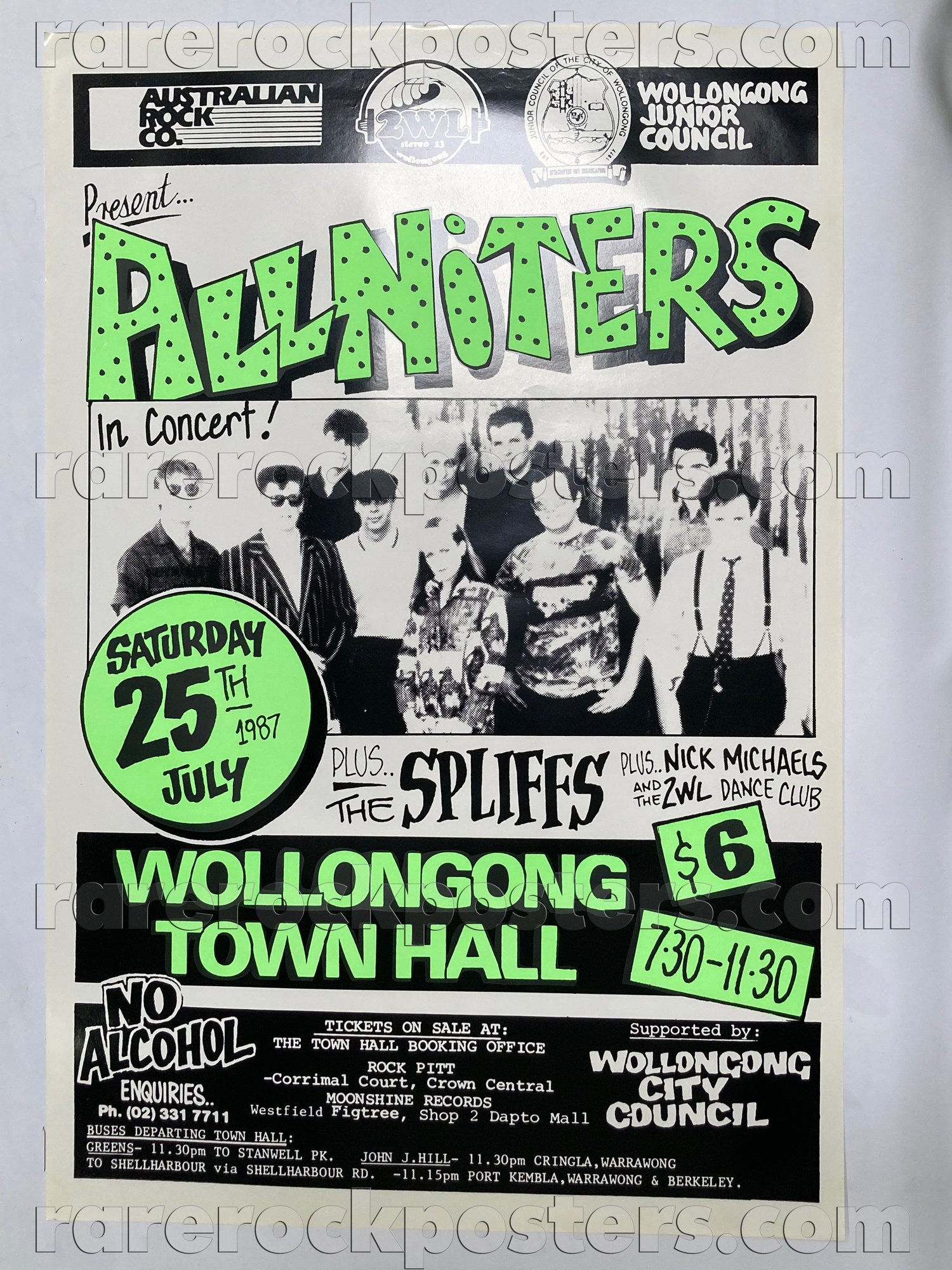 ALLNITERS / SPLIFFS ~ ORIGINAL 1987 AUSTRALIAN GIG POSTER ~ WOLLONGONG