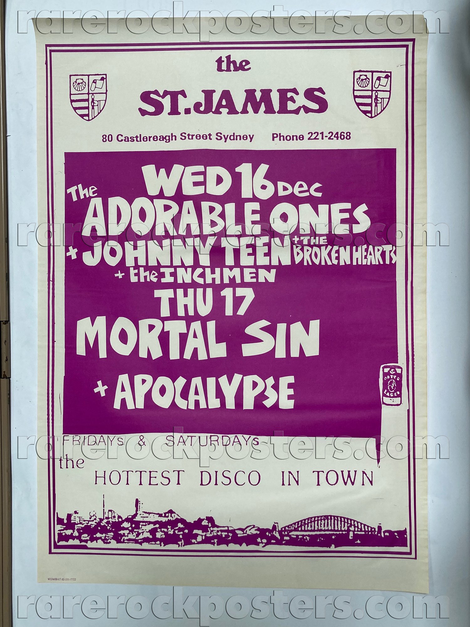 MORTAL SIN / APOCALYPSE / JOHNNY TEEN / ADORABLE ONES ~ ORIG 1987 AUST GIG POSTER ~ ST JAMES