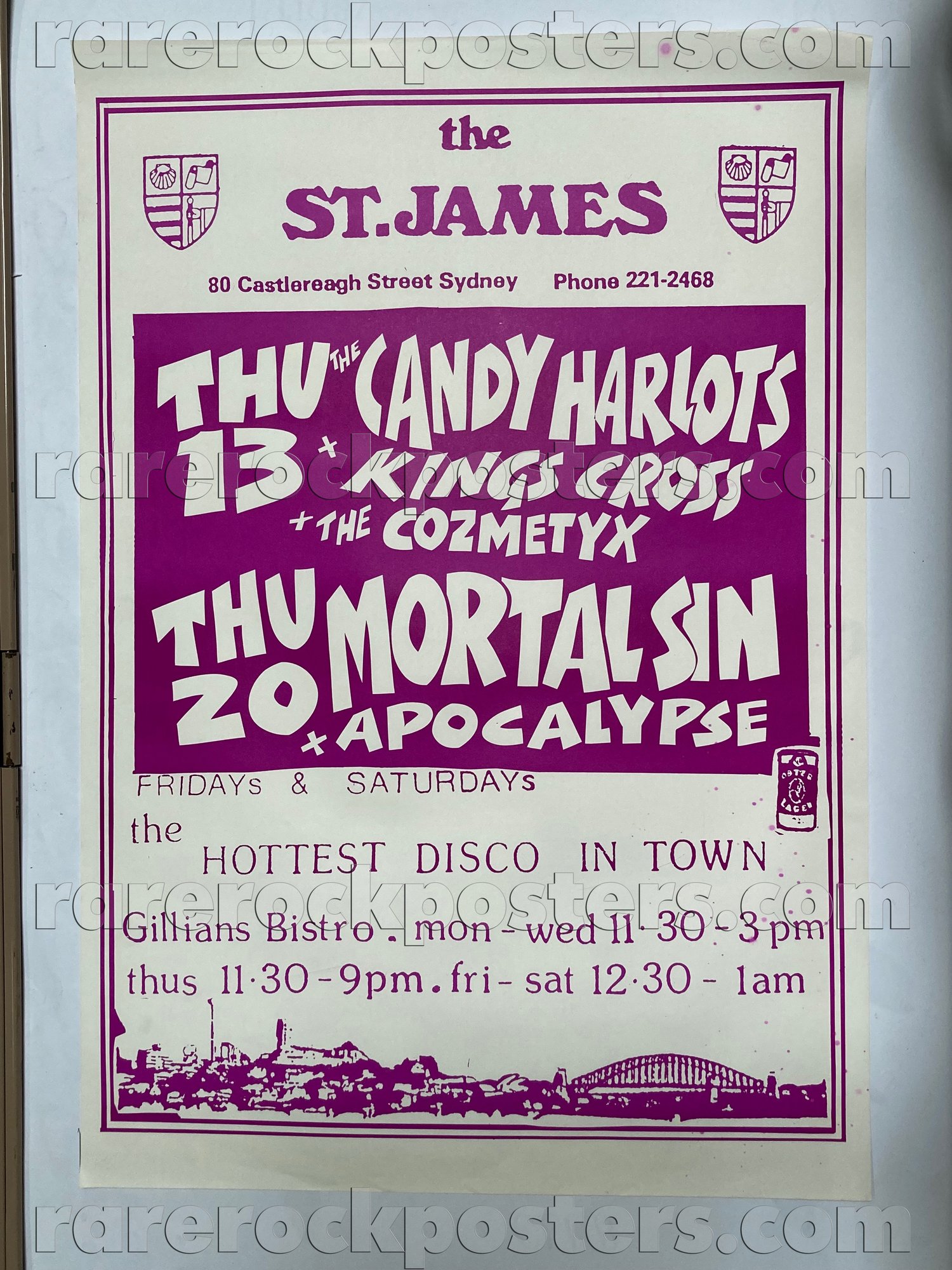 MORTAL SIN / APOCALYPSE / CANDY HARLOTS / KINGS CROSS ~ ORIGINAL 1987 AUST GIG POSTER ~ ST JAMES