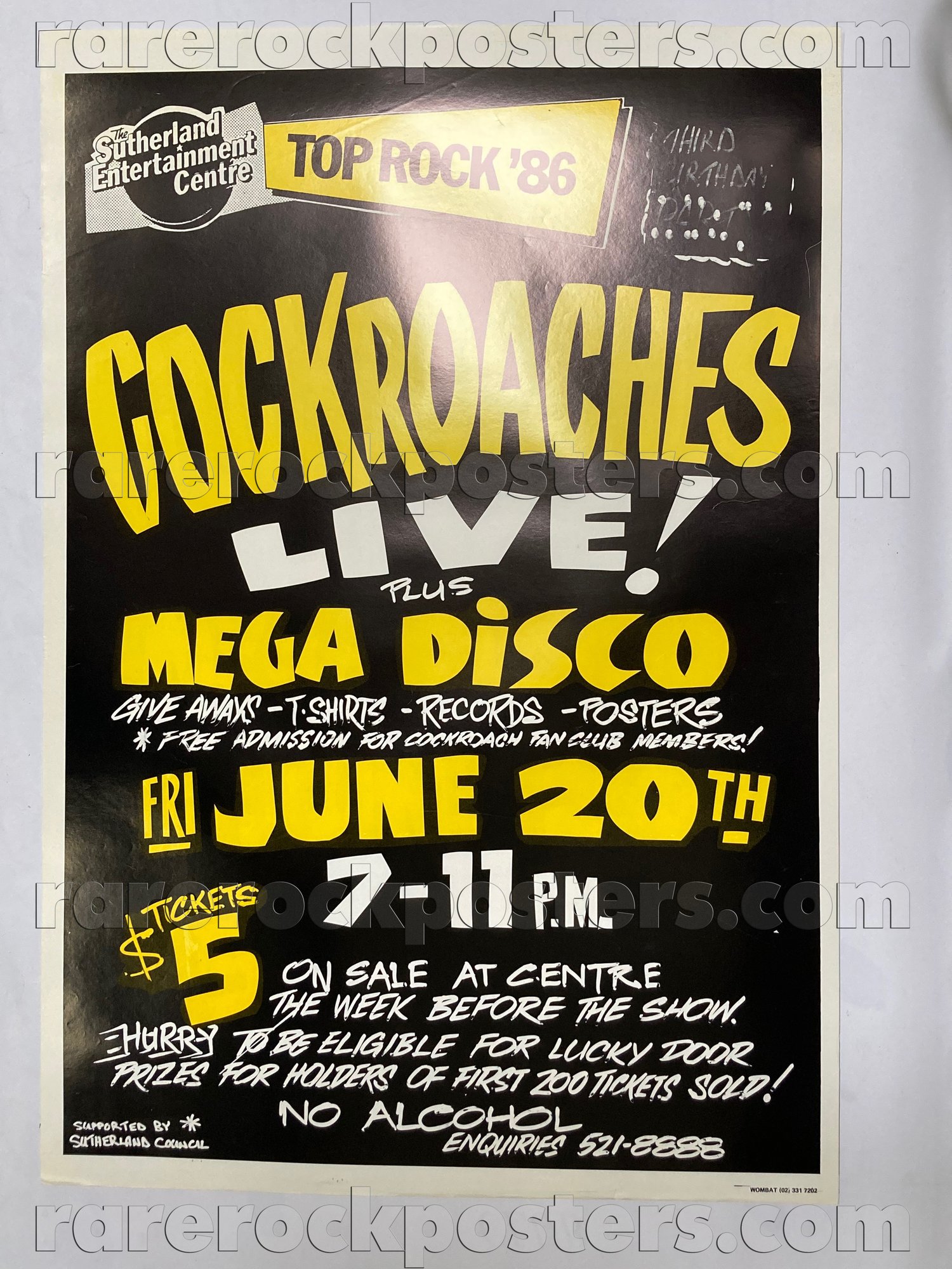 COCKROACHES ~ ORIGINAL 1986 AUSTRALIAN GIG POSTER ~ SUTHERLAND ~ SYDNEY