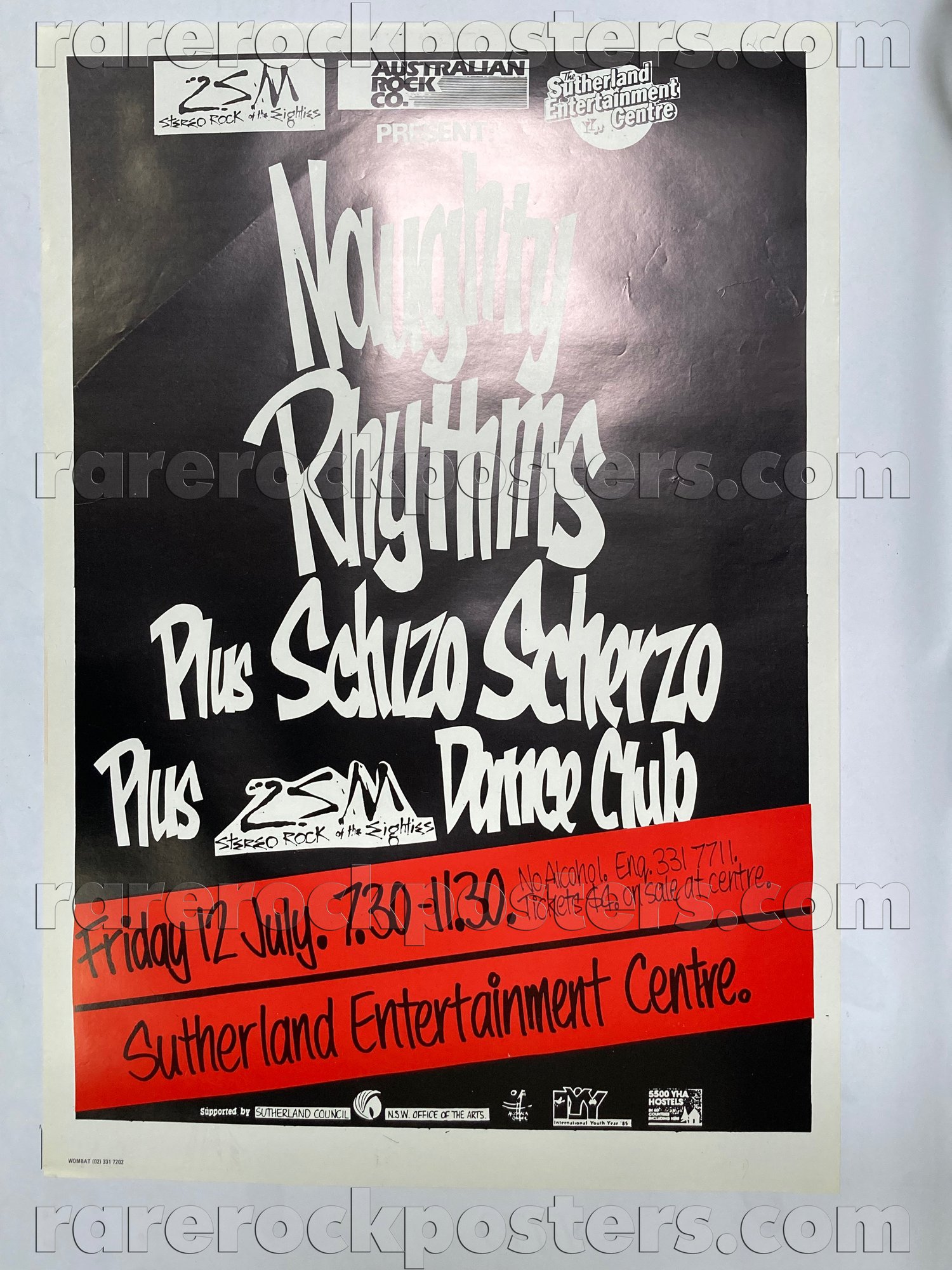 NAUGHTY RHYTHMNS / SCHIZO SCHERZO ~ ORIGINAL 1985 AUSTRALIAN GIG POSTER ~ SUTHERLAND ~ SYDNEY
