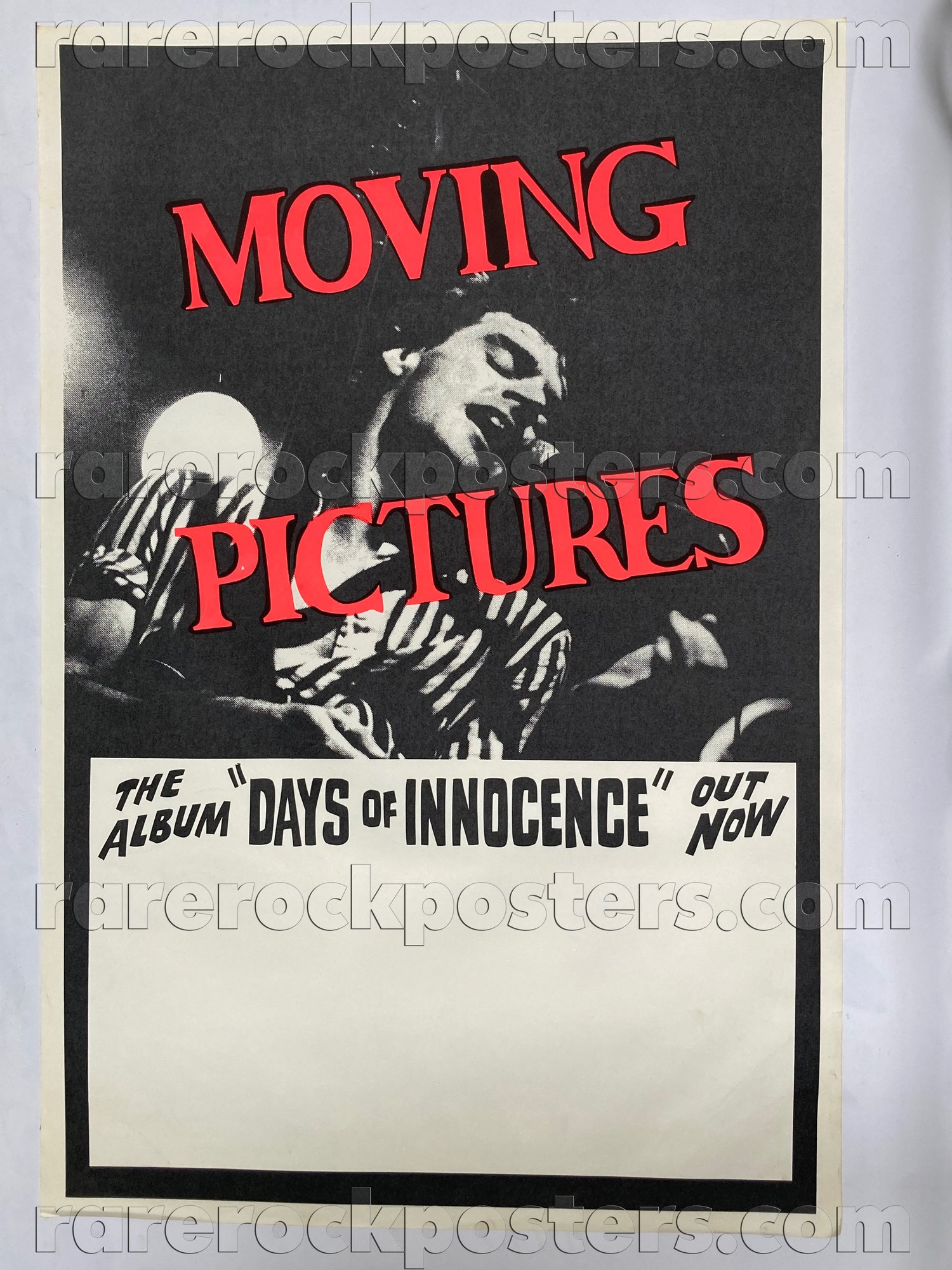 MOVING PICTURES ~ DAYS OF INNOCENCE ~ ORIGINAL 1981 AUSTRALIAN GIG BLANK / RECORD PROMO POSTER