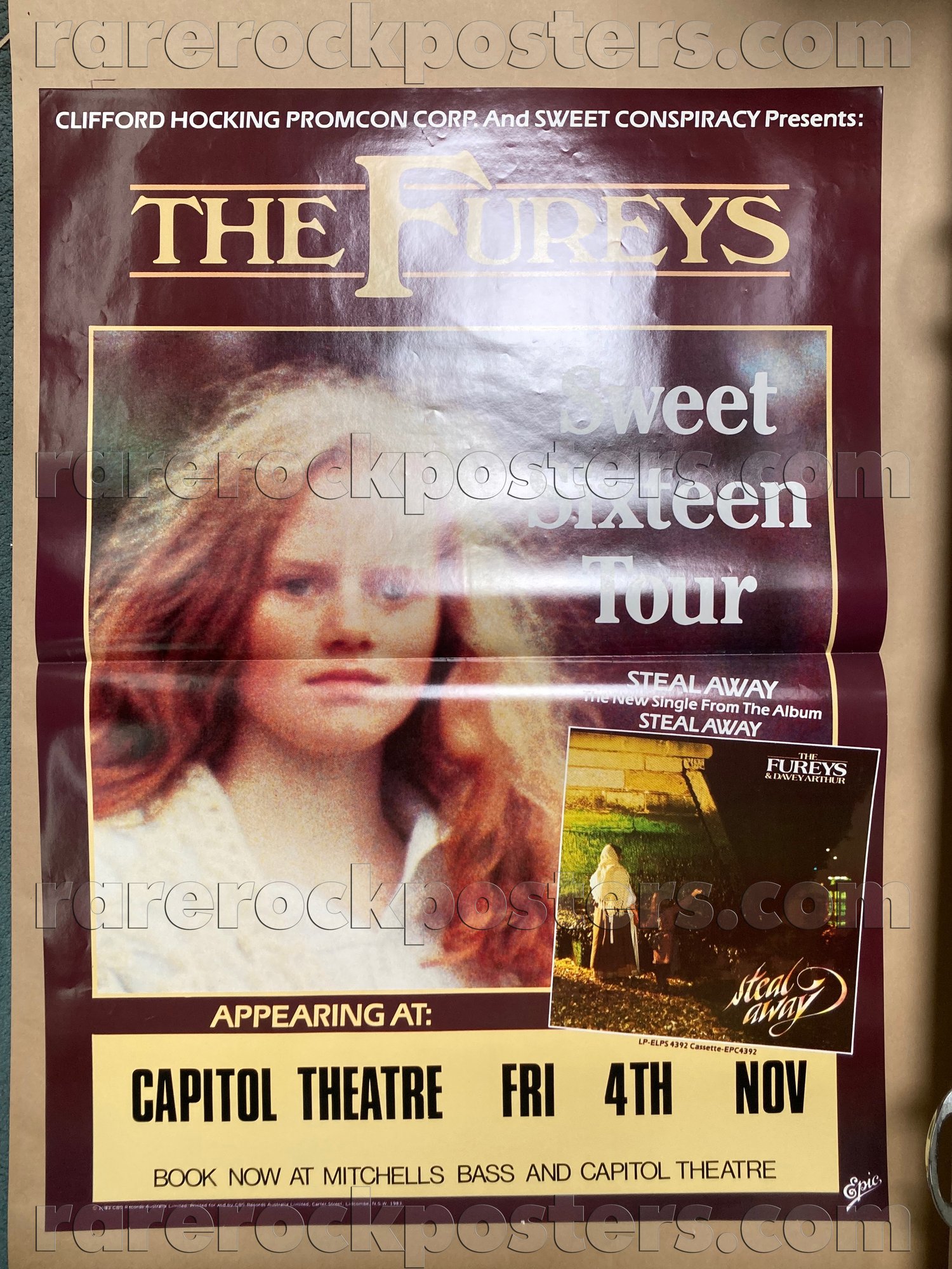 THE FUREYS ~ SWEET SIXTEEN TOUR ~ ORIGINAL 1983 AUSTRALIAN STREET GIG POSTER ~ CAPITOL ~ SYDNEY