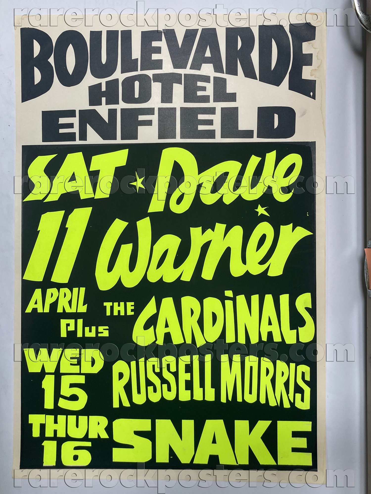 DAVE WARNER / RUSSELL MORRIS / SNAKE ~ ORIGINAL 1980 AUSTRALIAN GIG POSTER ~ ENFIELD BLVD ~ SYDNEY