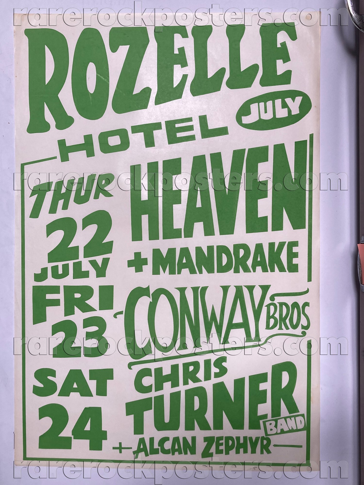 HEAVEN / CHRIS TURNER / CONWAY BROS ~ ORIGINAL 1982 AUSTRALIAN GIG POSTER ~ ROZELLE HOTEL ~ SYDNEY