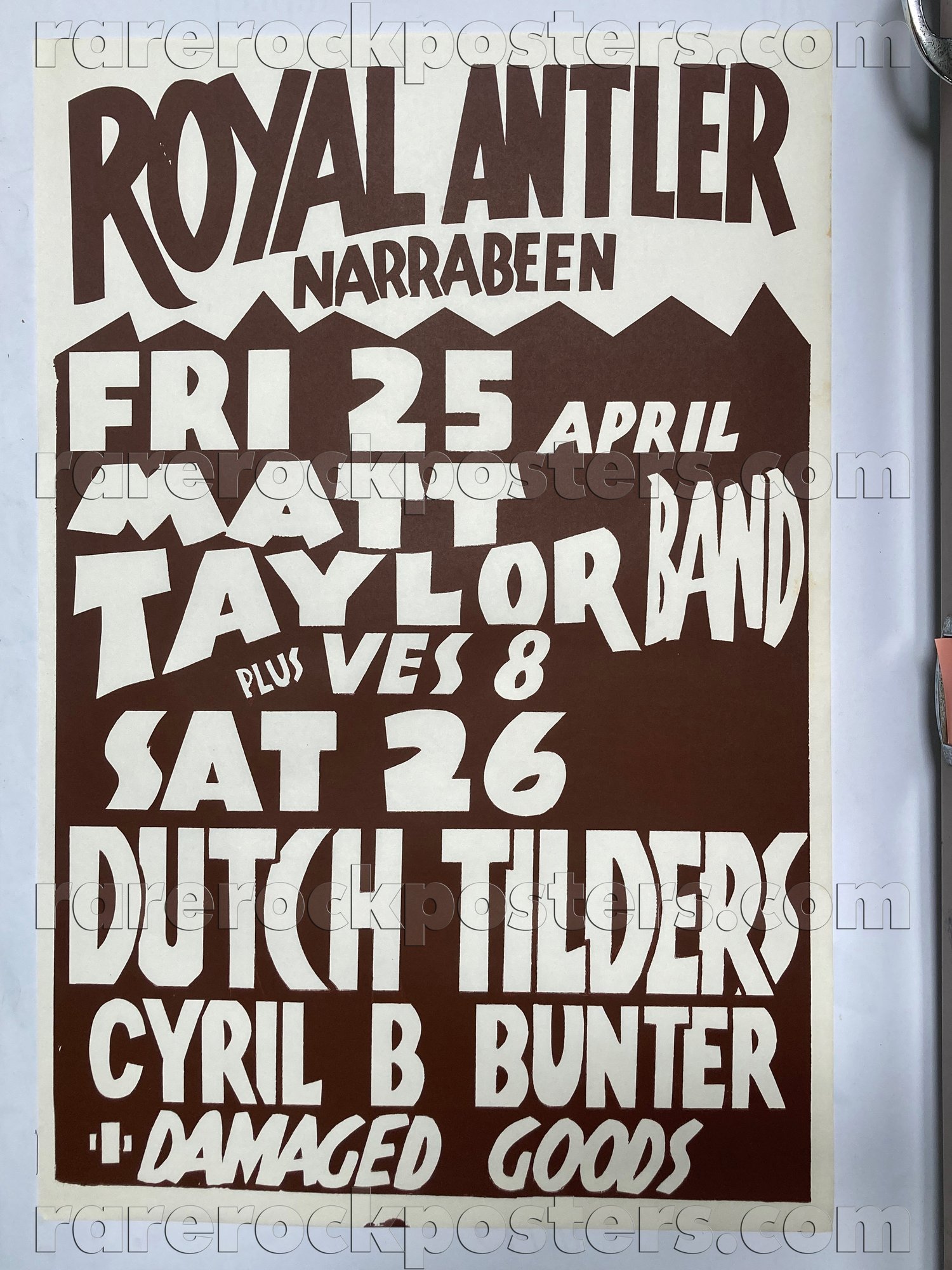 MATT TAYLOR / DUTCH TILDERS / CYRIL B BUNTER ~ ORIG 1980 AUST GIG POSTER ~ ROYAL ANTLER NARRABEEN