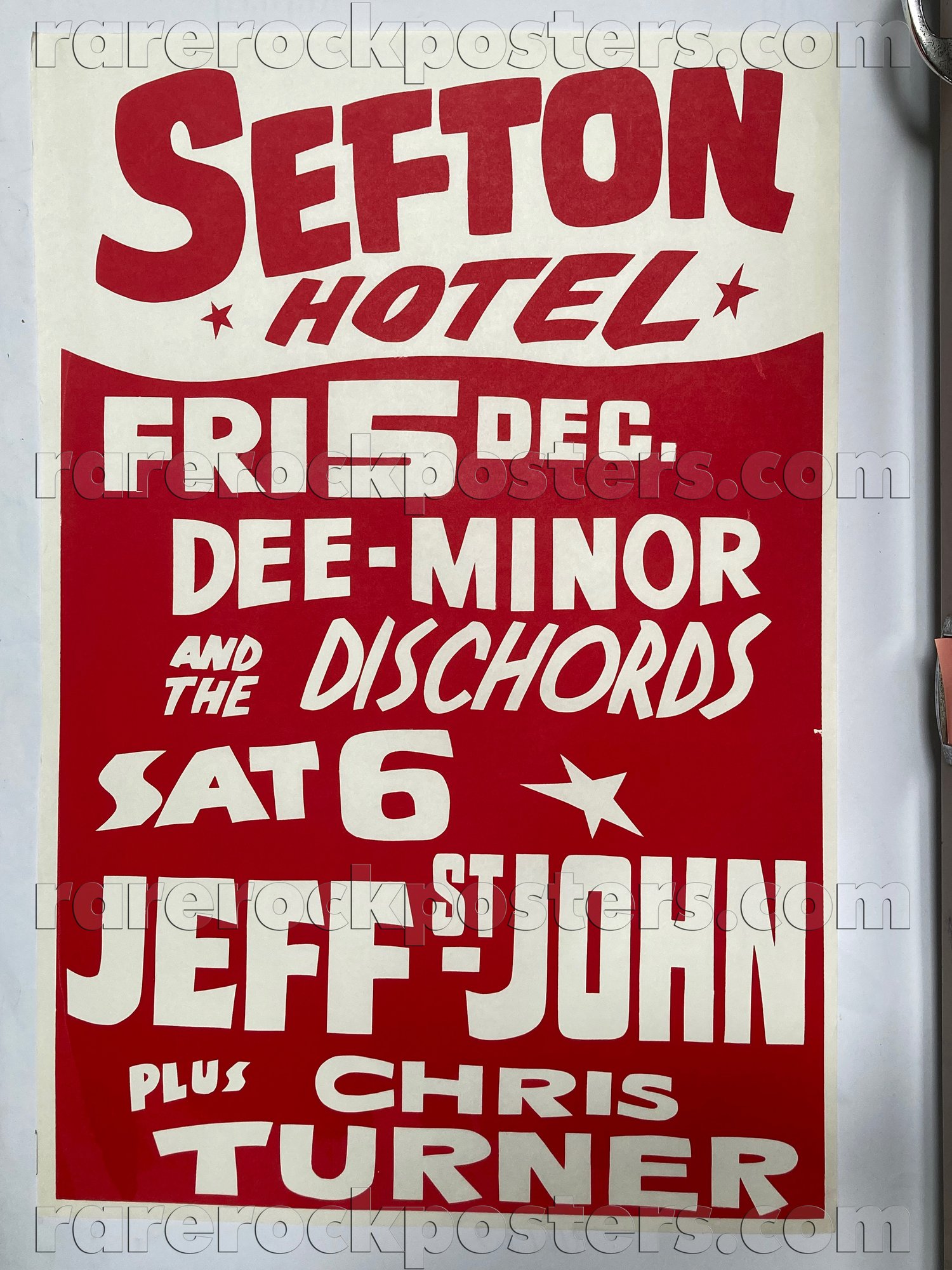 JEFF ST JOHN / CHRIS TURNER / DEE MINOR ~ ORIGINAL 1980 AUST GIG POSTER ~ SEFTON HOTEL ~ SYDNEY
