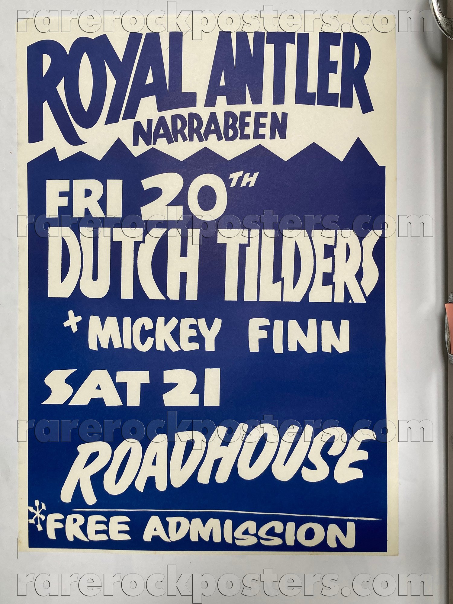 DUTCH TILDERS / ROADHOUSE / MICKEY FINN ~ ORIG 1980 AUST GIG POSTER ~ ROYAL ANTLER NARRABEEN