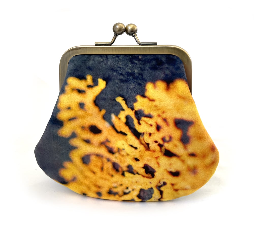 Image of Yellow lichen, LARGE velvet kisslock purse