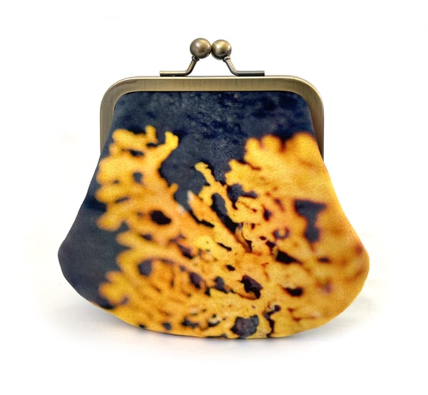 Image of Yellow lichen, LARGE velvet kisslock purse