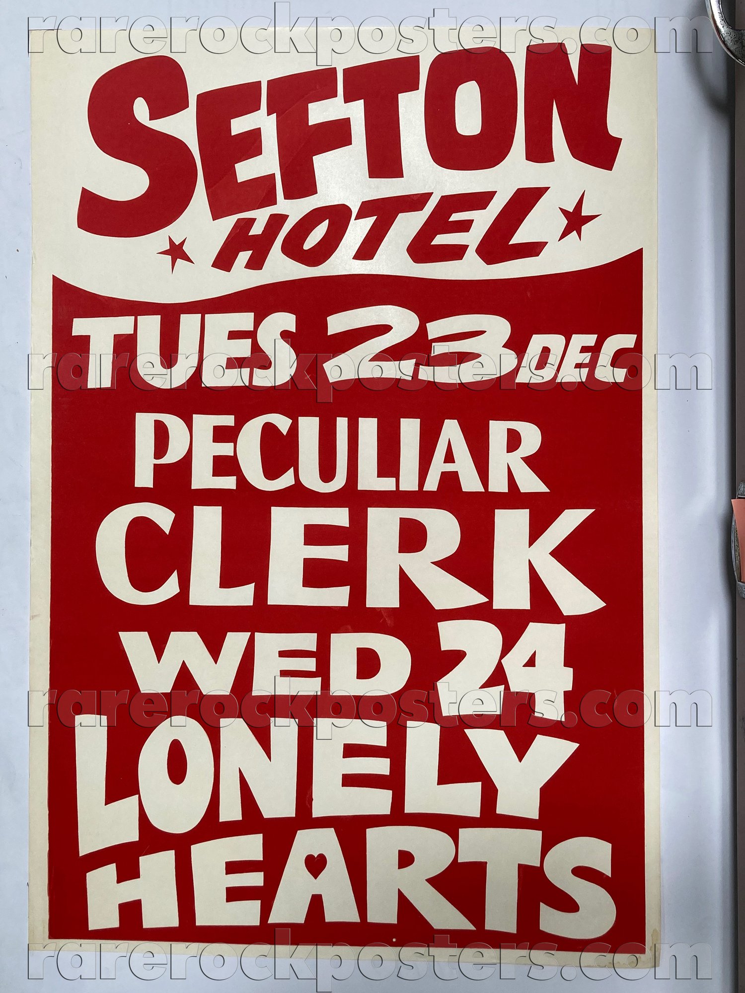 LONELY HEARTS / PECULIAR CLERK ~ ORIGINAL 1980 AUST GIG POSTER ~ SEFTON HOTEL