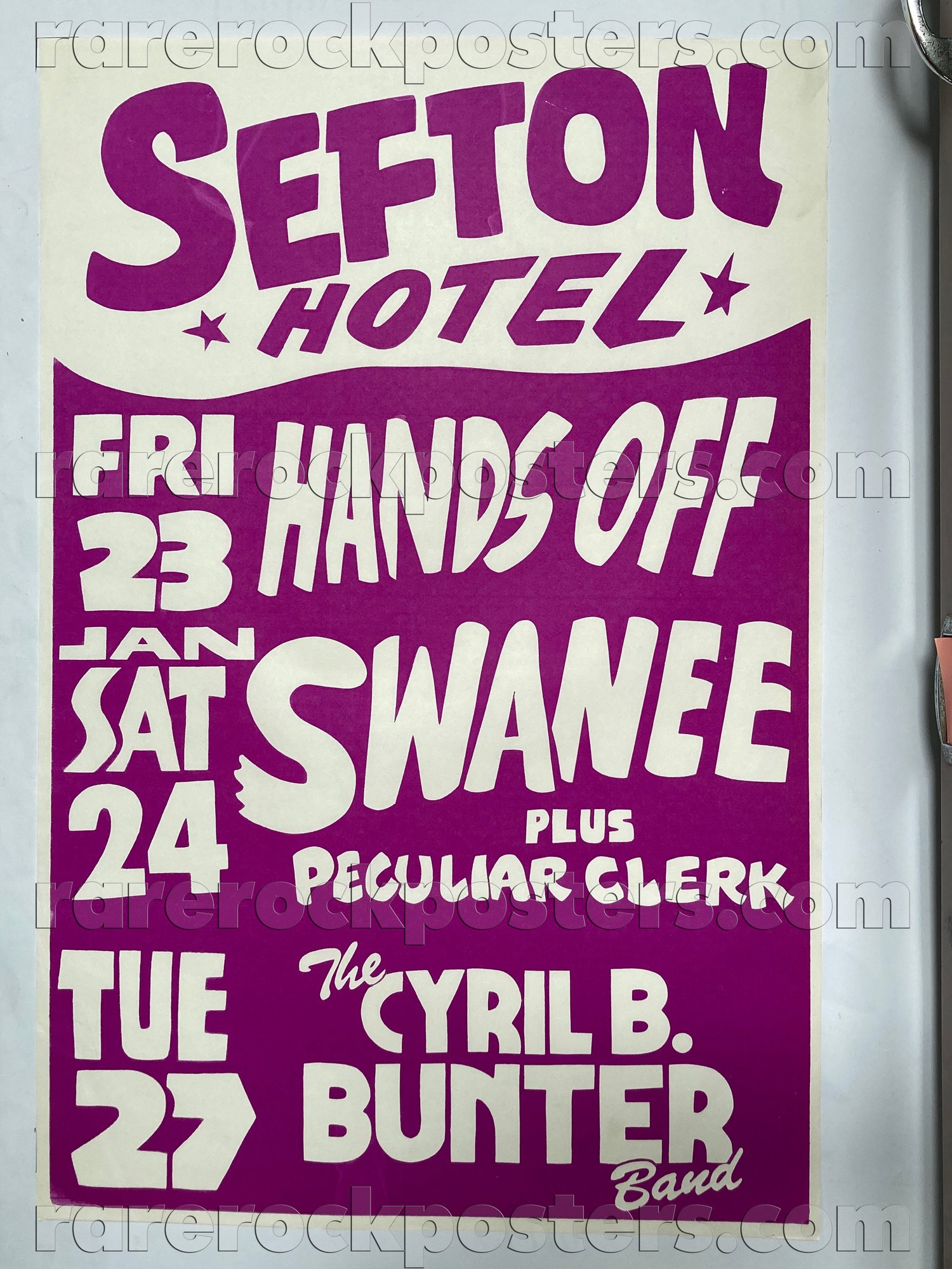 SWANEE / CYRIL B BUNTER BAND / PECULIAR CLERK / HANDS OFF ~ ORIG 1981 AUST GIG POSTER ~ SEFTON