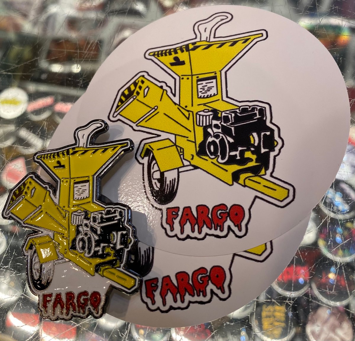 Fargo Woodchipper Enamel Pin and Stickers | Orange Records