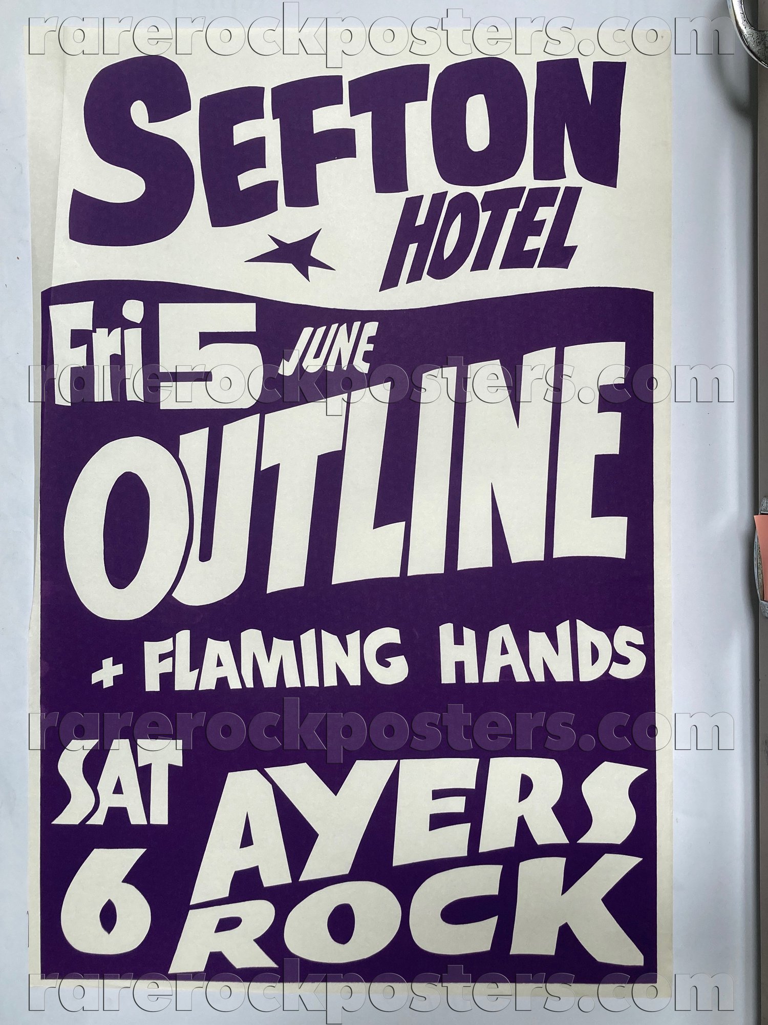 OUTLINE / FLAMING HANDS / AYERS ROCK ~ ORIG 1981 AUST GIG POSTER ~ SEFTON HOTEL ~ SYDNEY