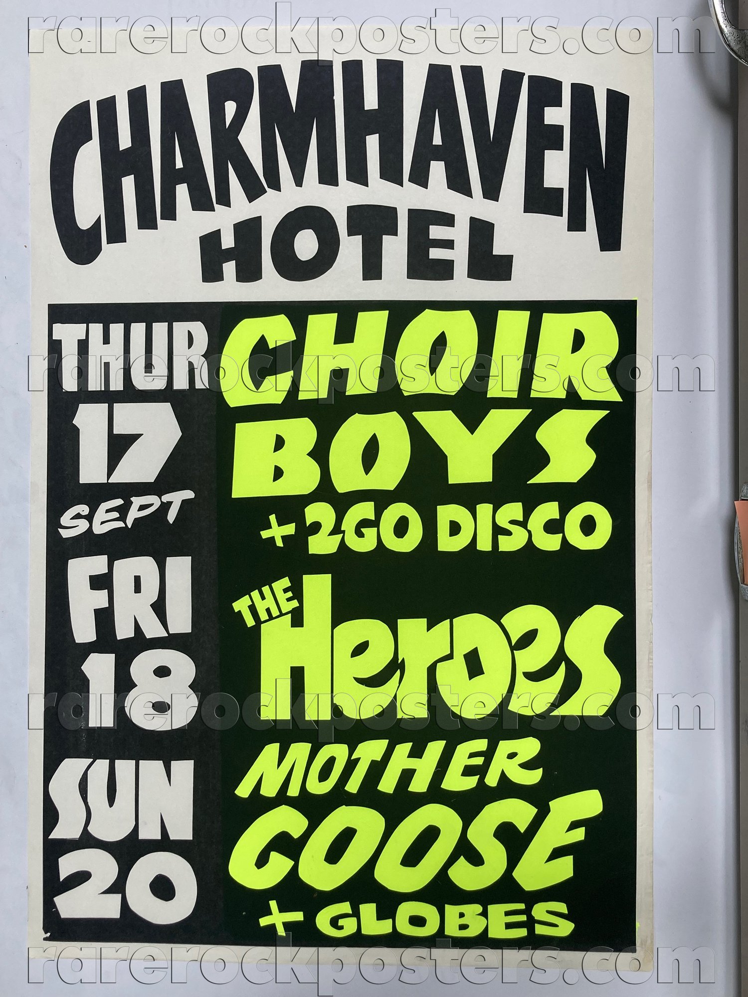 CHOIR BOYS / HEROES / MOTHER GOOSE / GLOBES ~ ORIG 1981 AUST GIG POSTER ~ CHARMHAVEN HOTEL