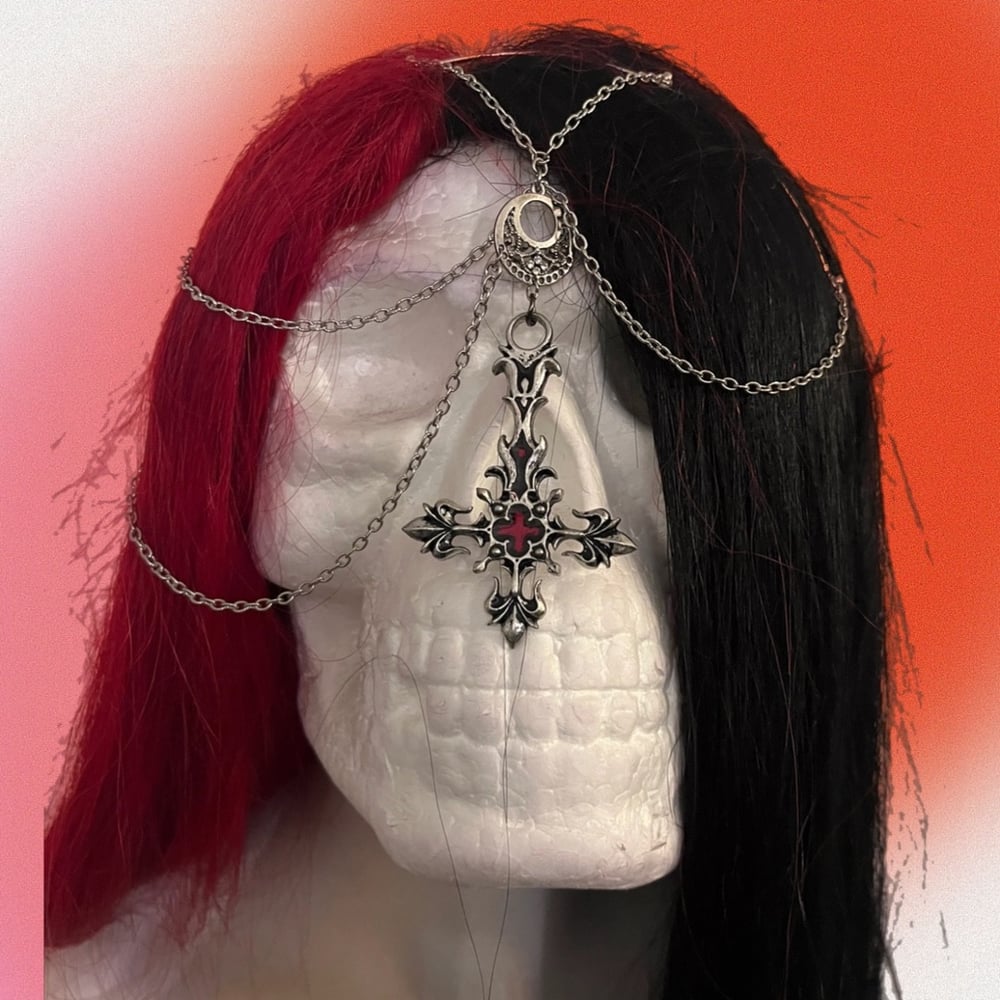 Image of ONE OF A KIND upside cross headband forehead charm