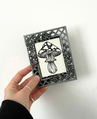Image 1 of Framed Lino Print - Mini Mushroom in Metal Frame